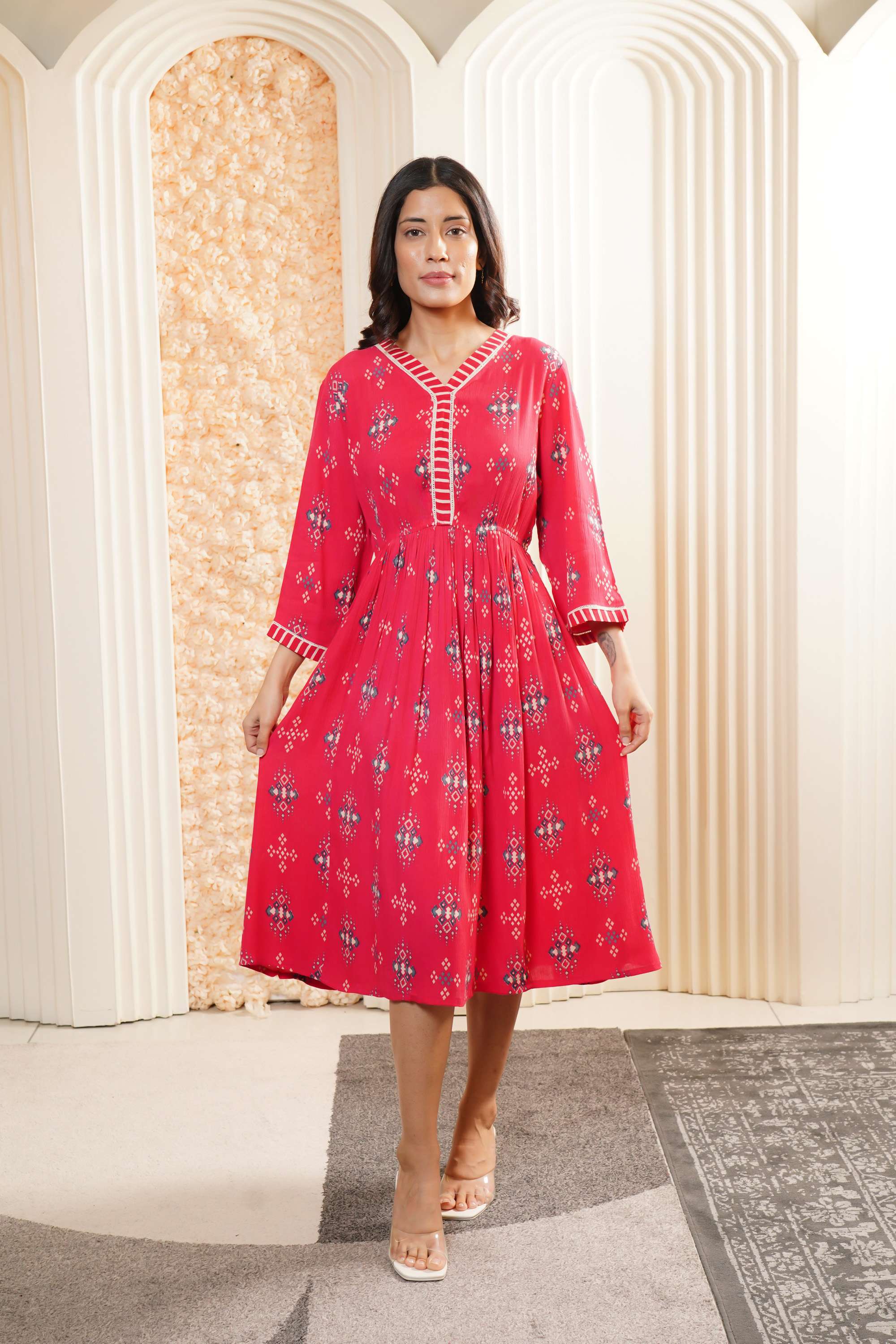 Solid-Blended-Fabric-Women-Fusion-Wear-Dress