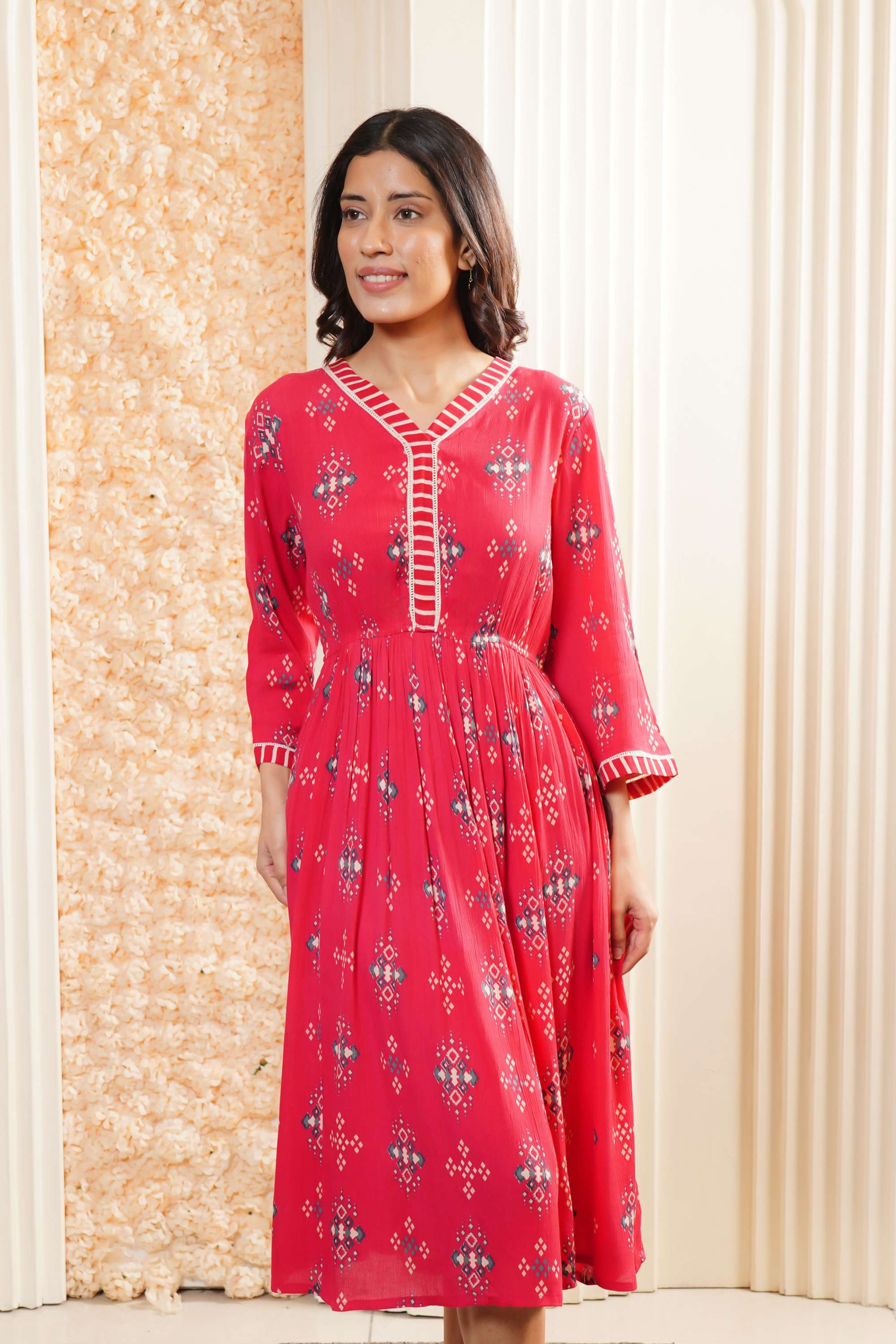 Solid-Blended-Fabric-Women-Fusion-Wear-Dress