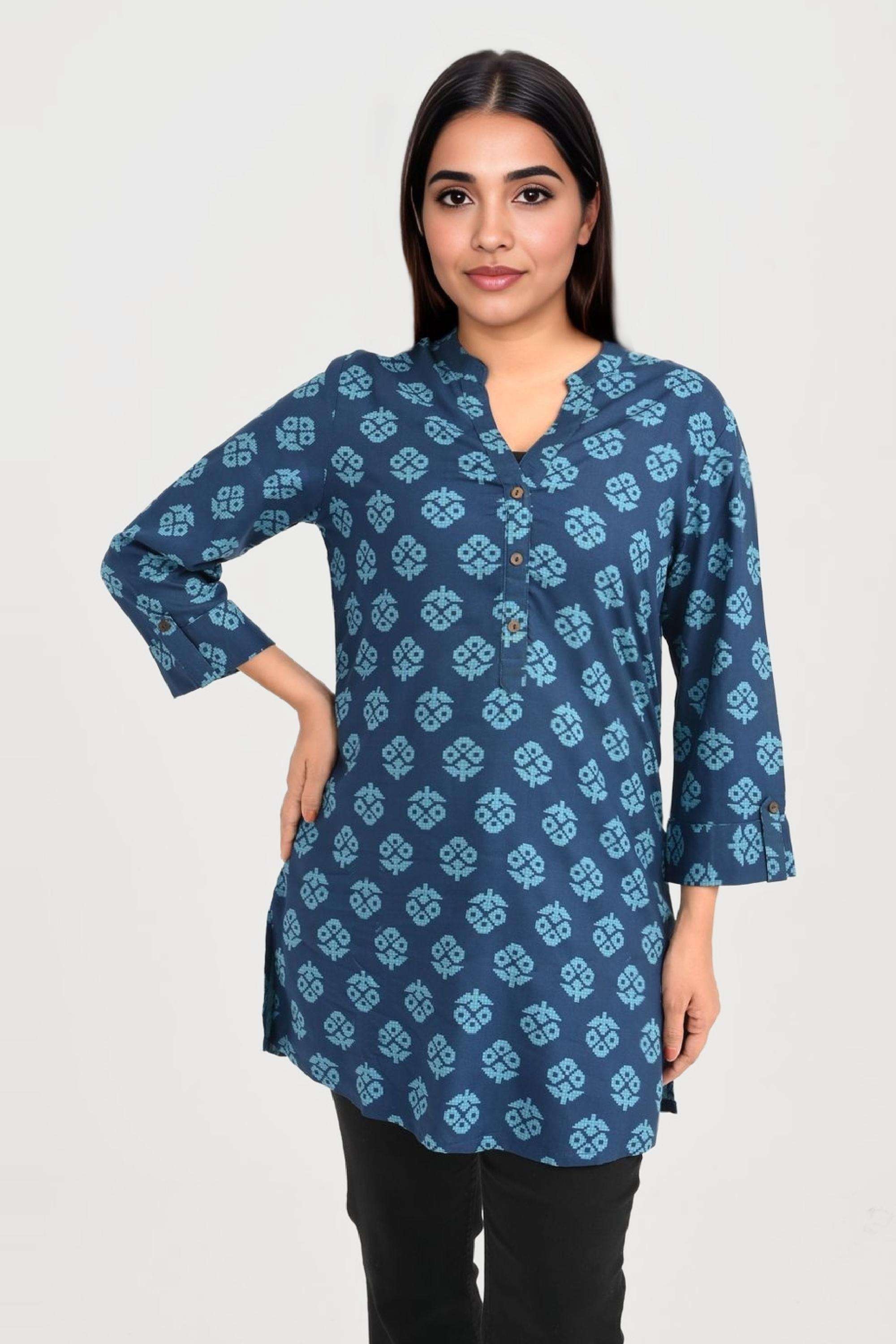 Printed-Rayon-Collared-Women-s-Tunic