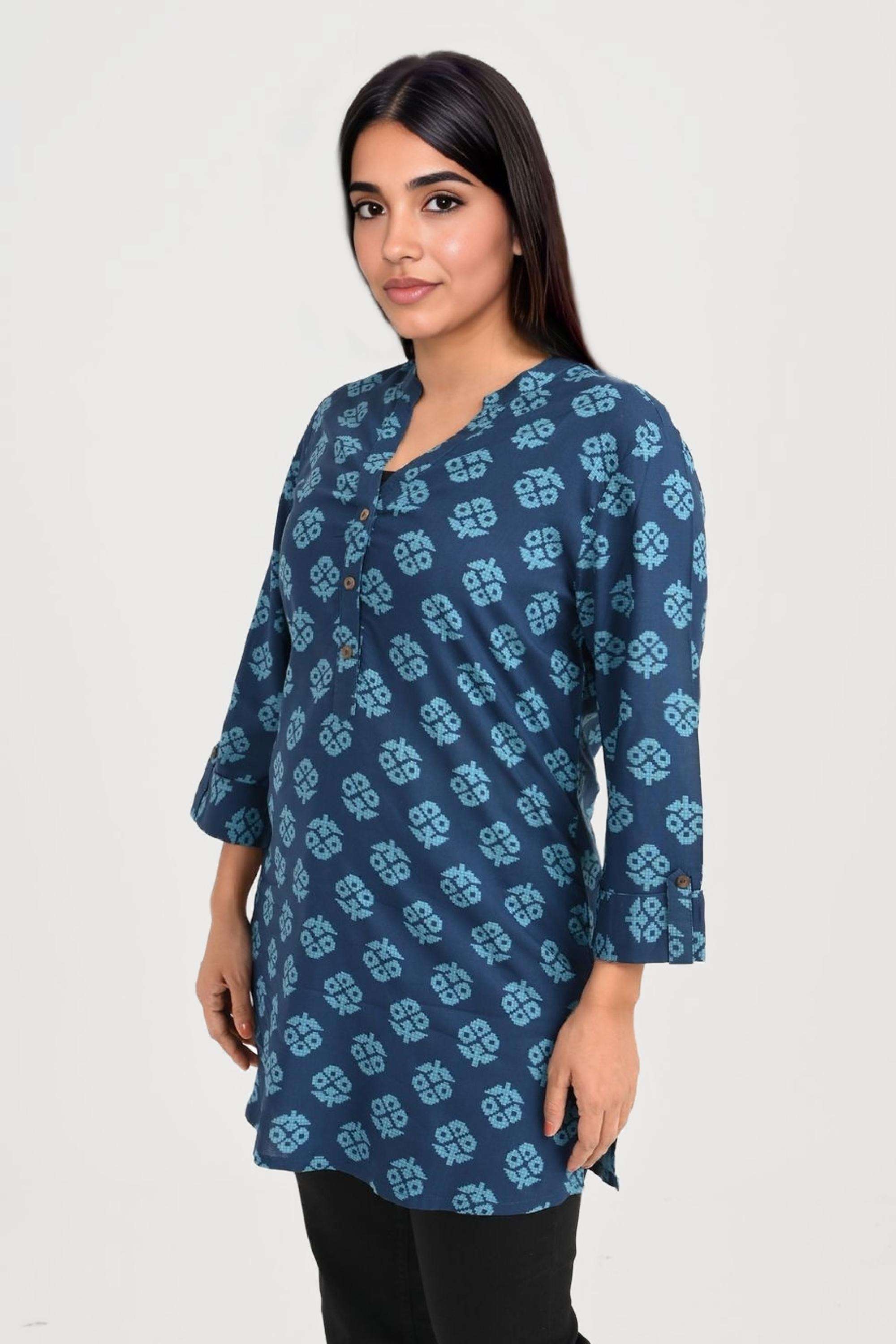 Printed-Rayon-Collared-Women-s-Tunic