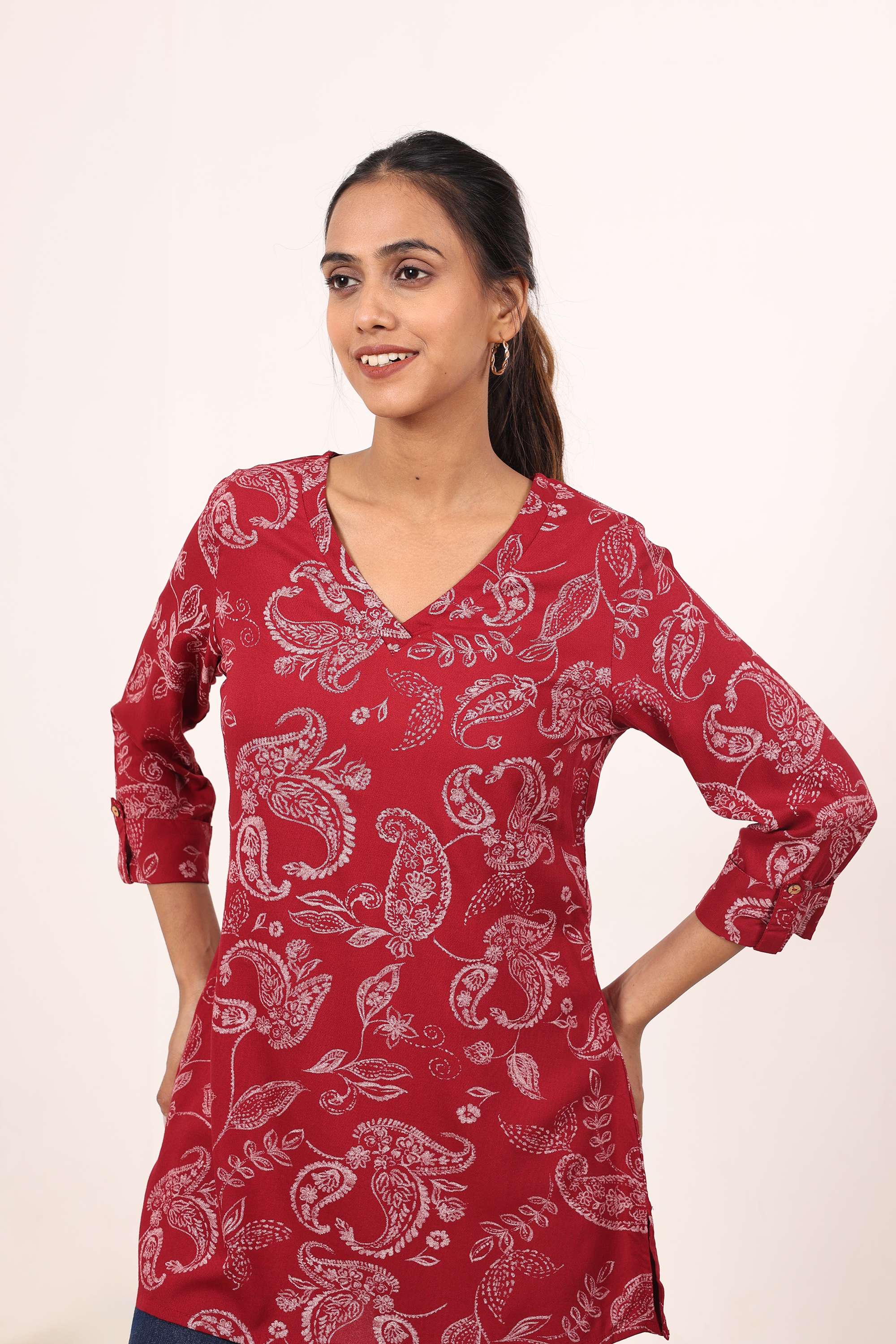 Solid-Blended-Fabric-Women-Fusion-Wear-Tunic