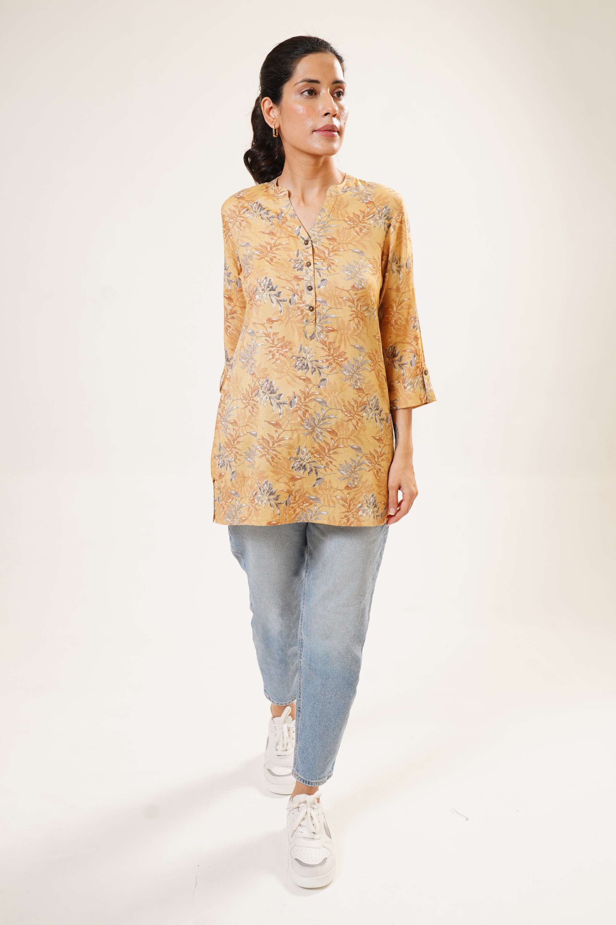 Printed-Blended-Fabric-Y-Neck-Women-s-Casual-Wear-Tunic