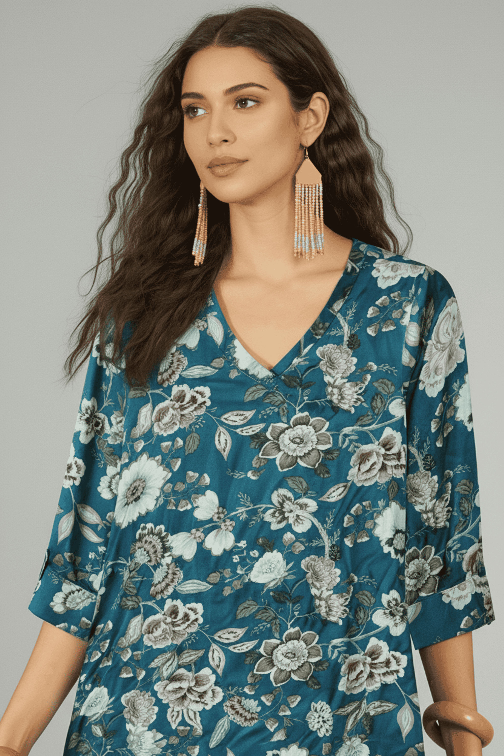 Floral-Rayon-V-Neck-Women-s-Tunic