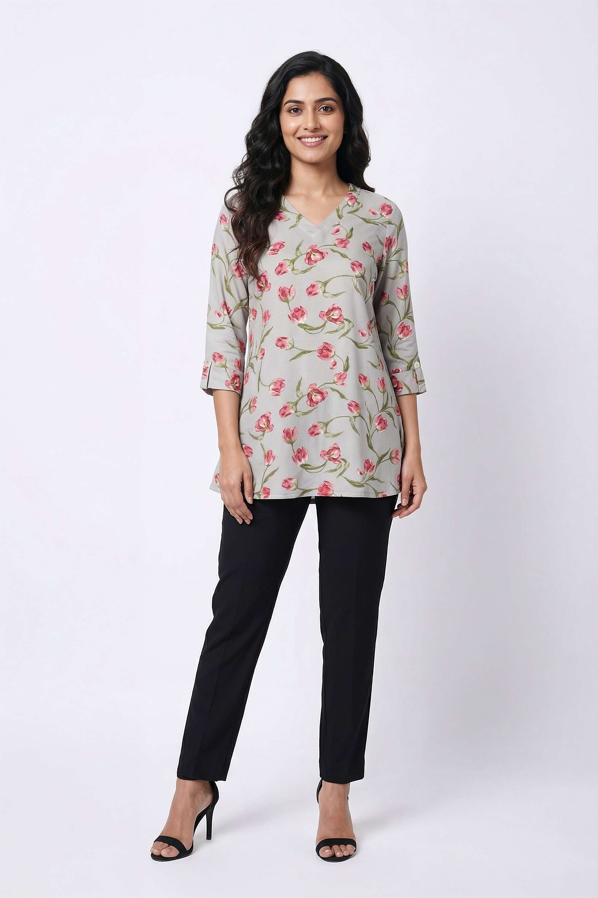 Floral-Rayon-V-Neck-Women-s-Tunic