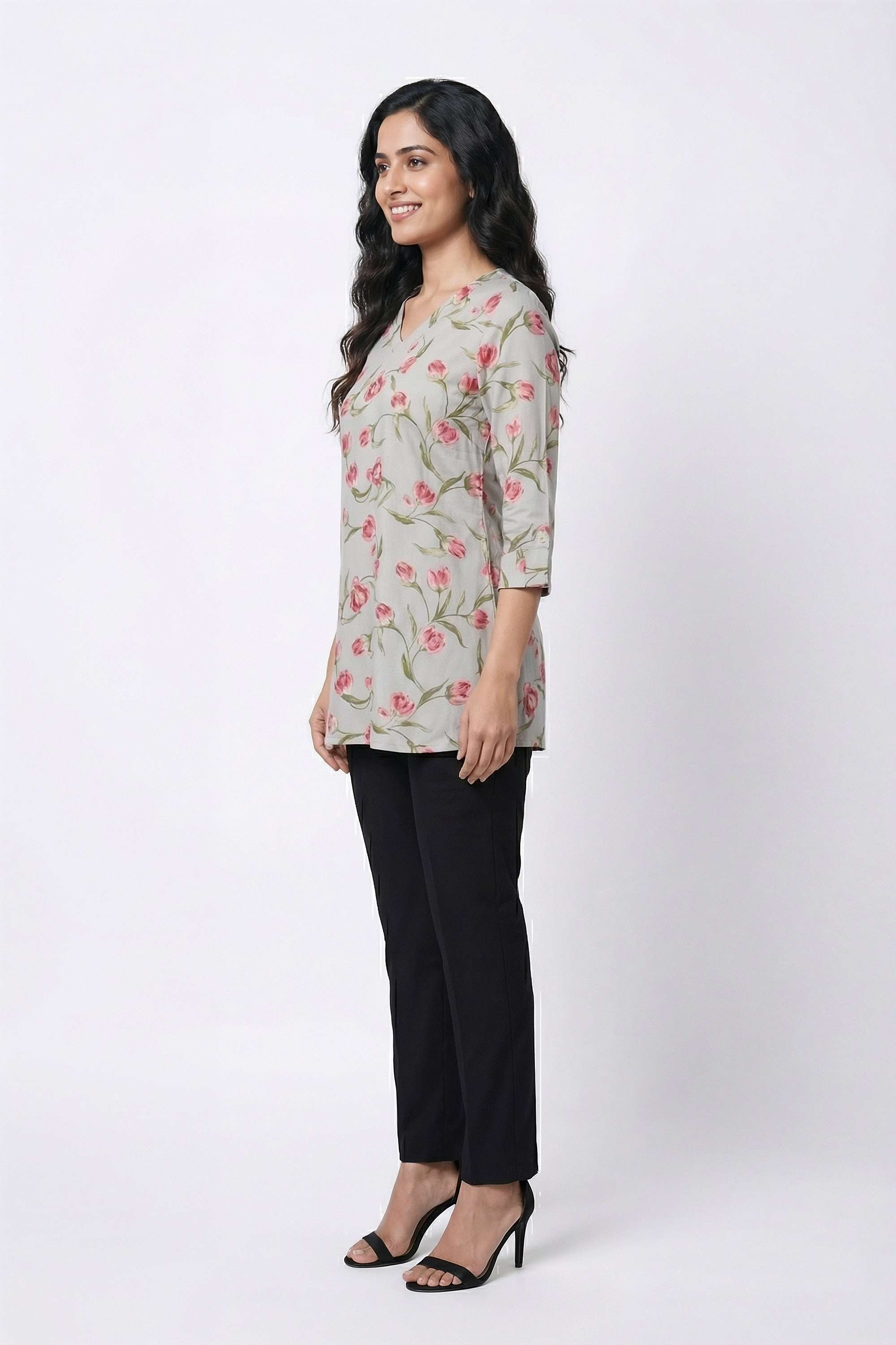 Floral-Rayon-V-Neck-Women-s-Tunic