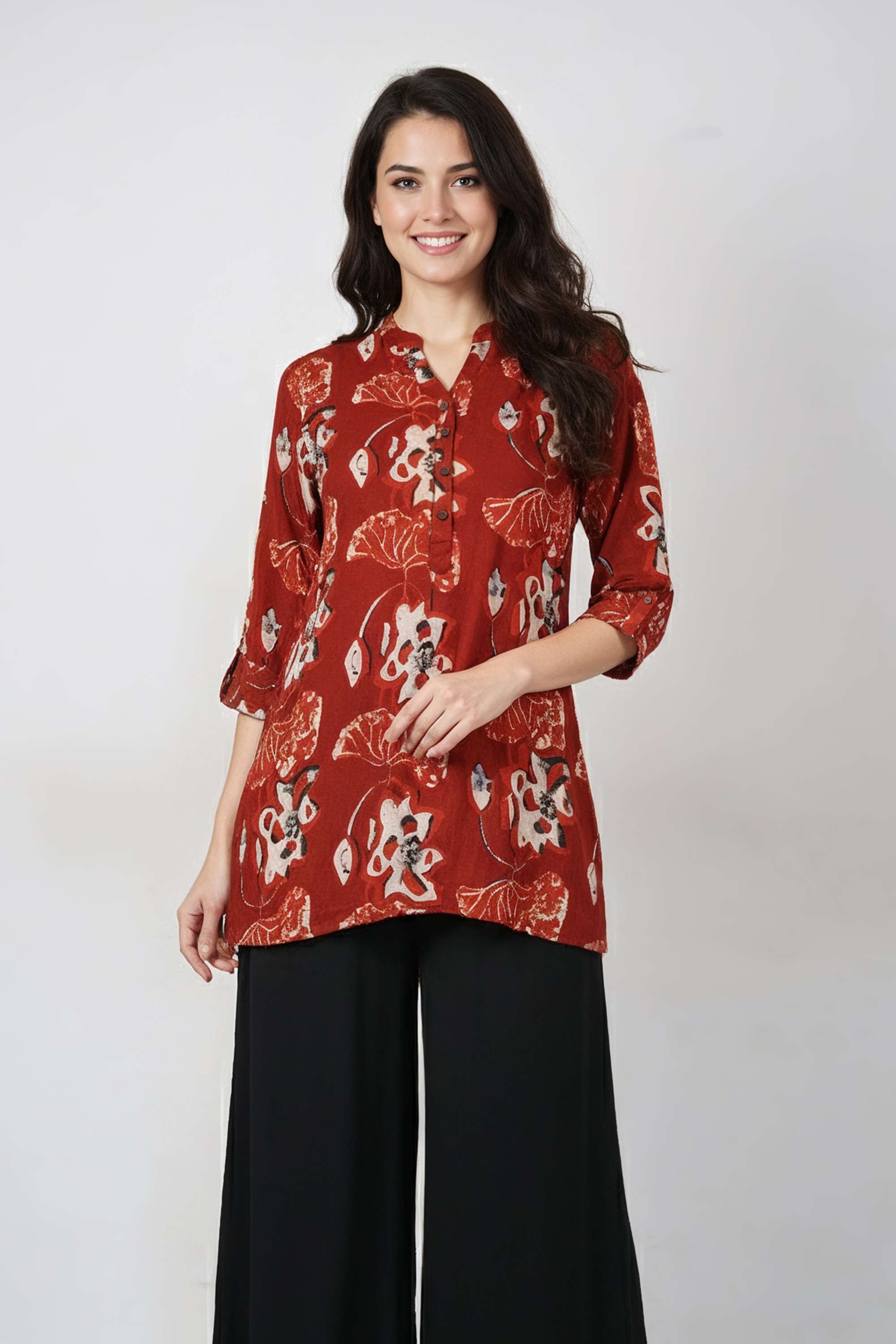 Floral-Rayon-Henley-Women-s-Tunic