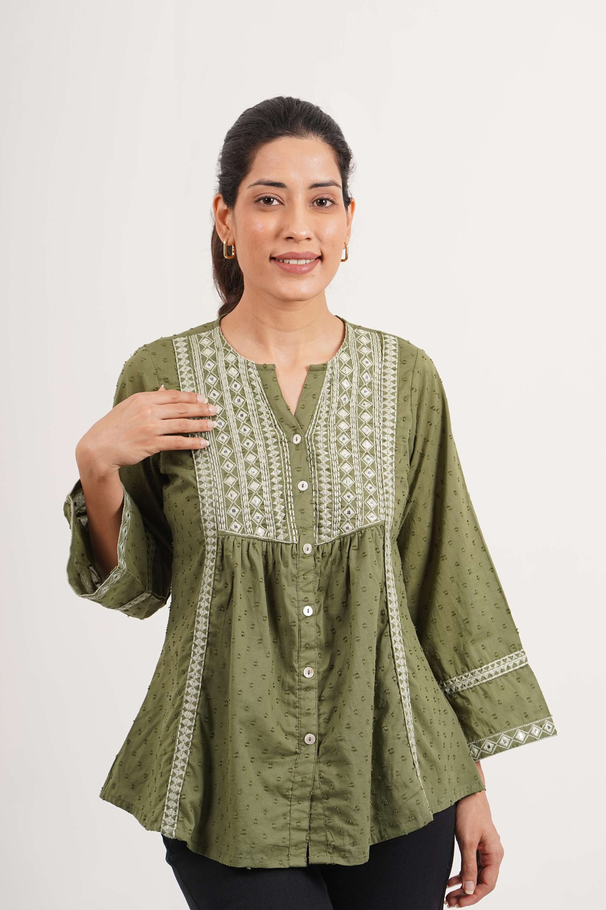 Embroidered-Round-Neck-Women-Fusion-Wear-Top