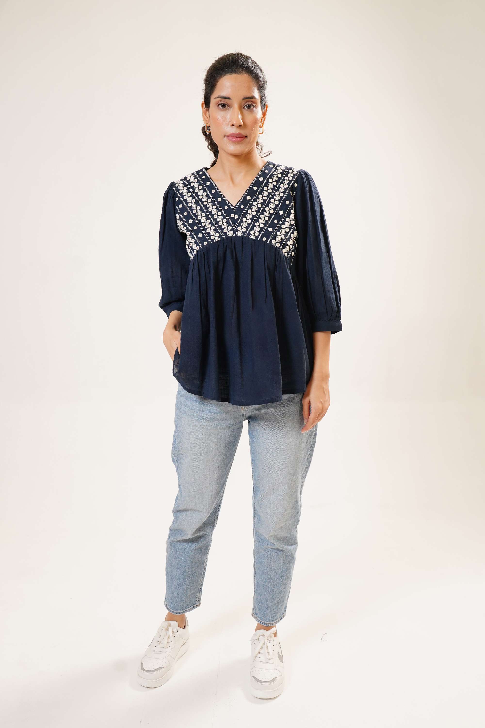 Solid-Cotton-V-Neck-Women-Everyday-Tunic