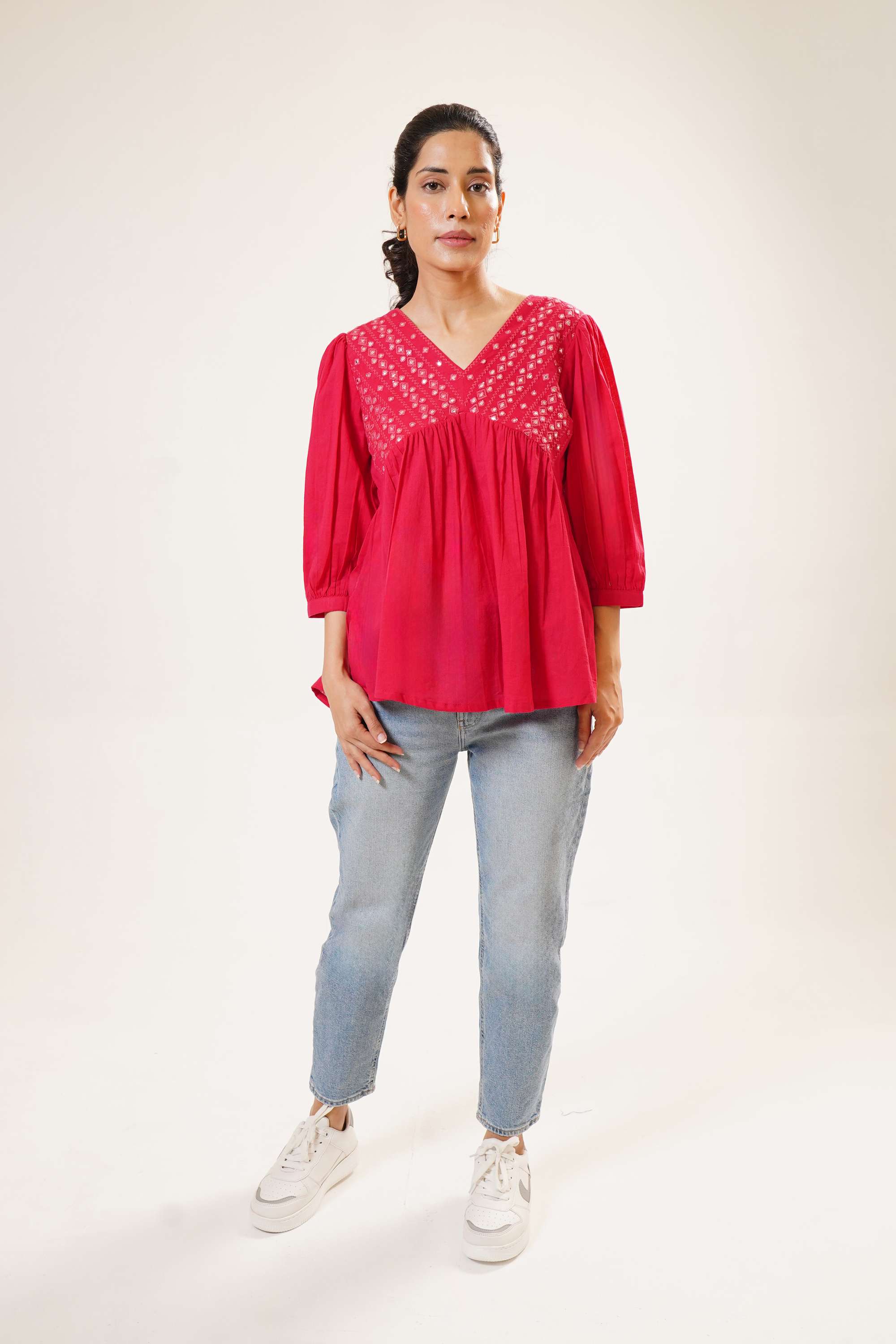 Solid-Cotton-V-Neck-Women-Everyday-Tunic