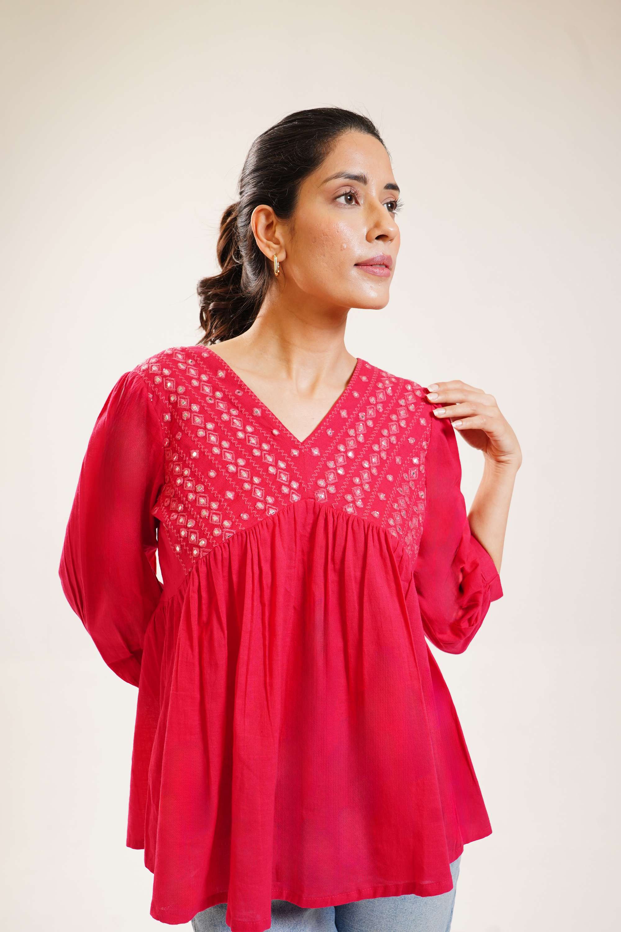 Solid-Cotton-V-Neck-Women-Everyday-Tunic