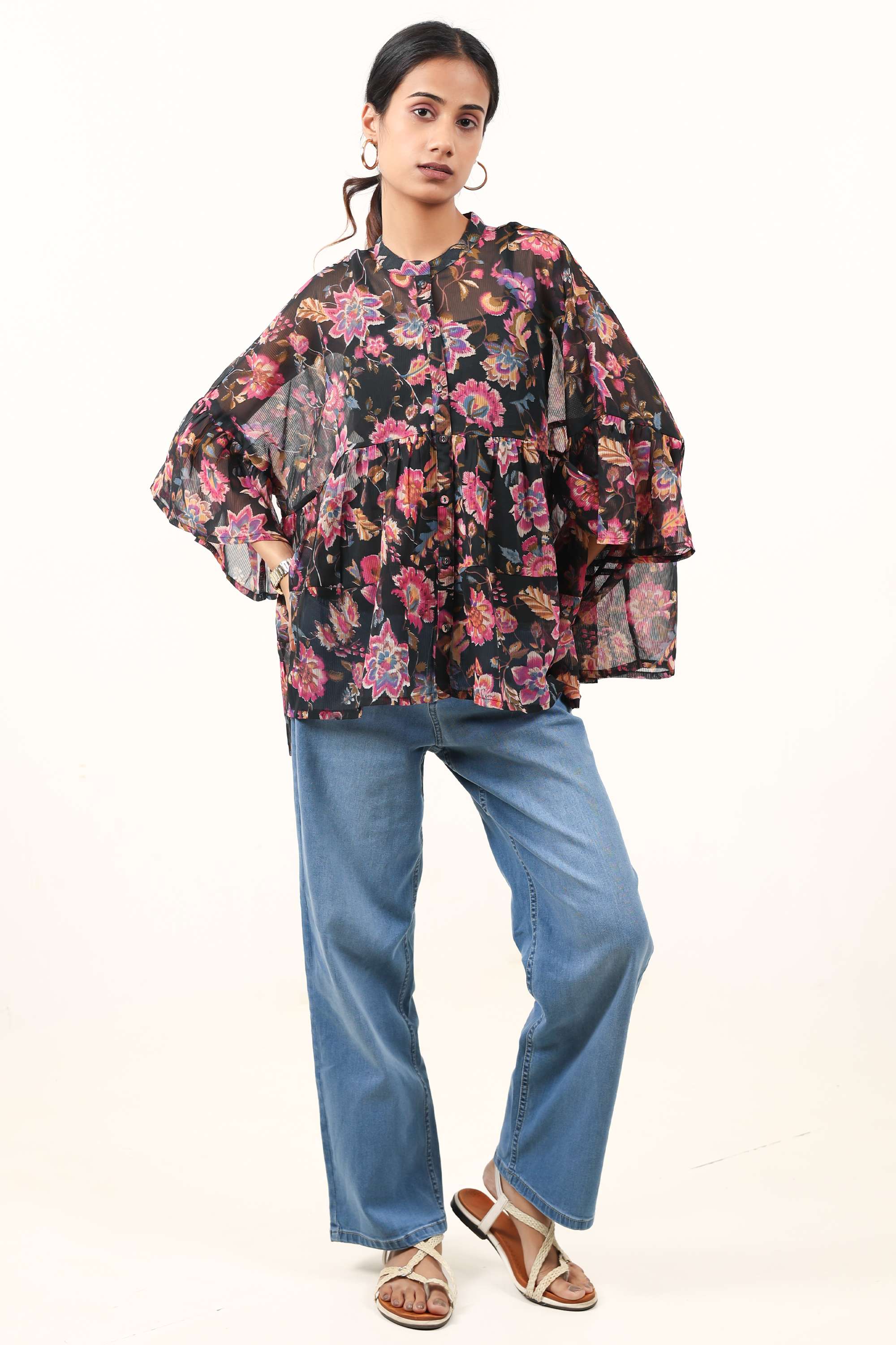 Printed-Polyester-Y-Neck-Women-s-Tunic