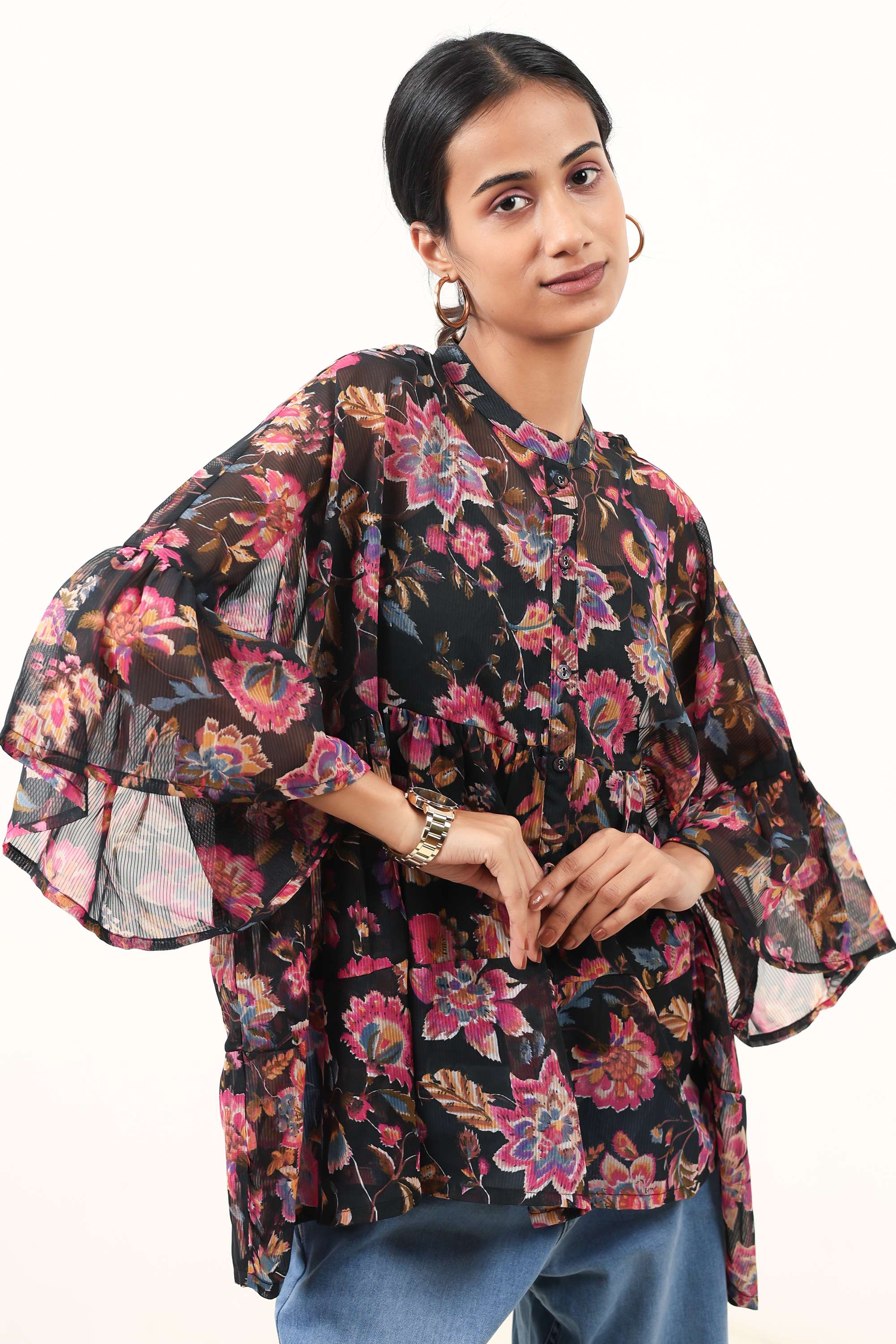 Printed-Polyester-Y-Neck-Women-s-Tunic
