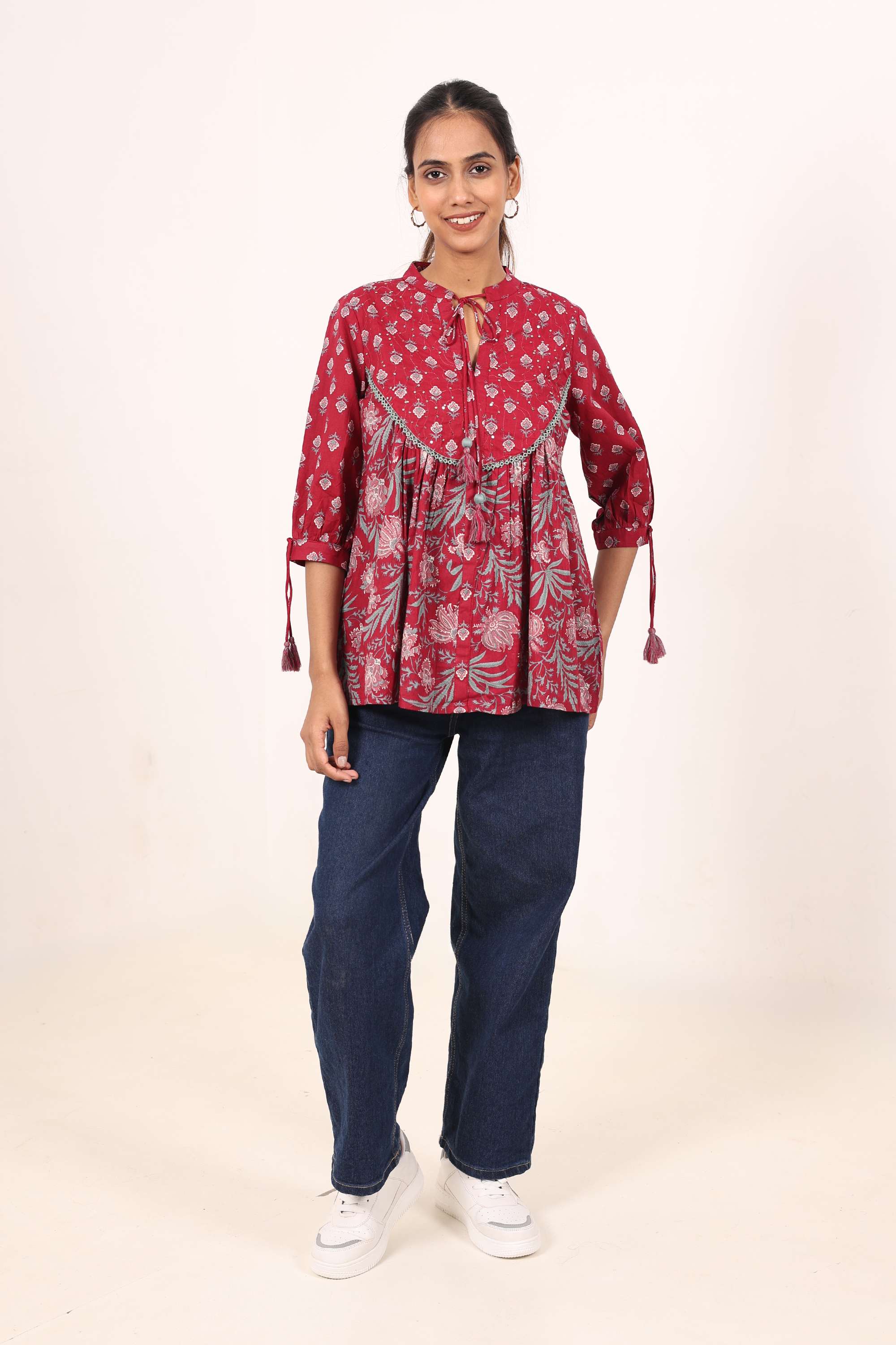 Printed-Linen-Y-Neck-Women-s-Casual-Wear-Tunic