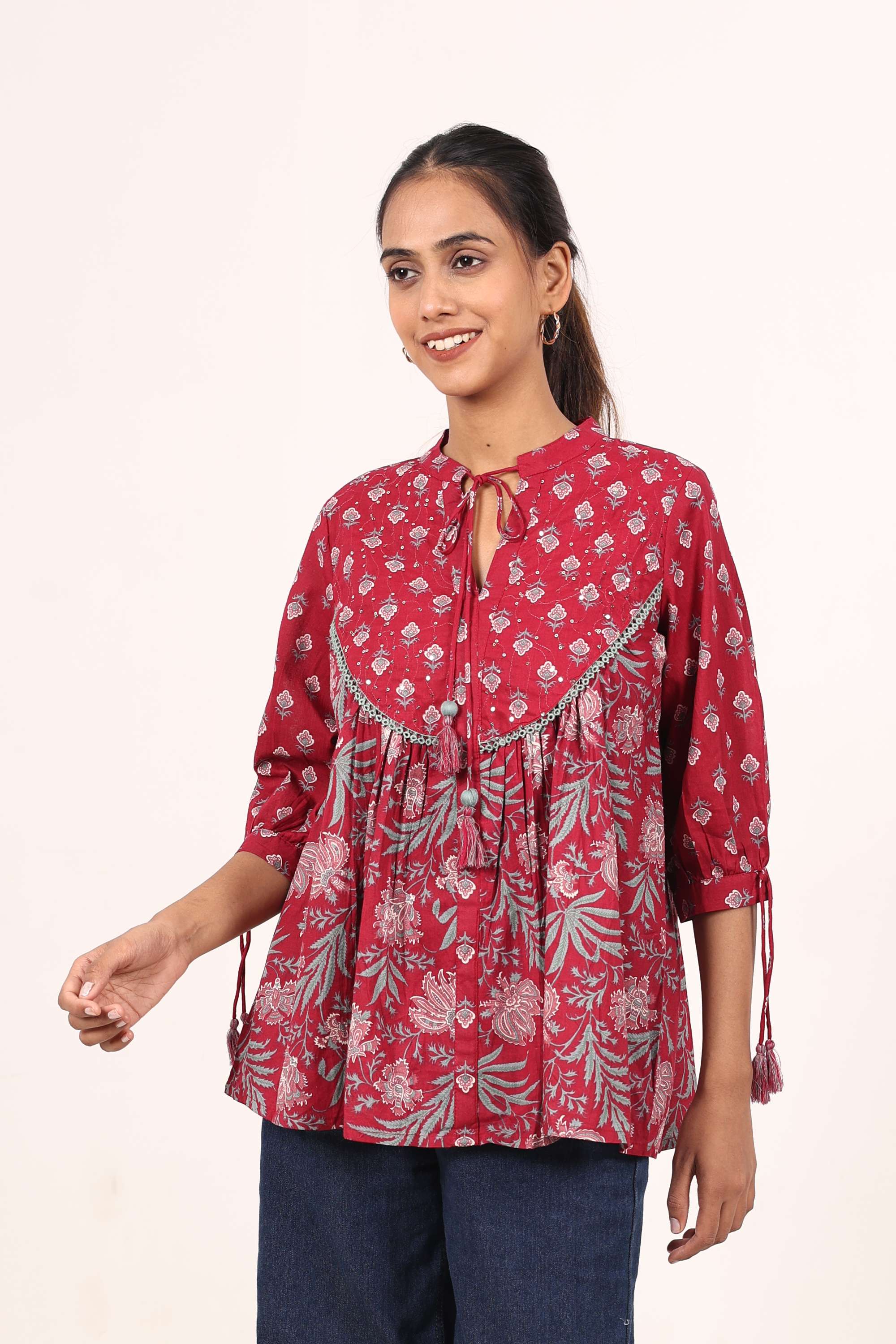 Printed-Linen-Y-Neck-Women-s-Casual-Wear-Tunic