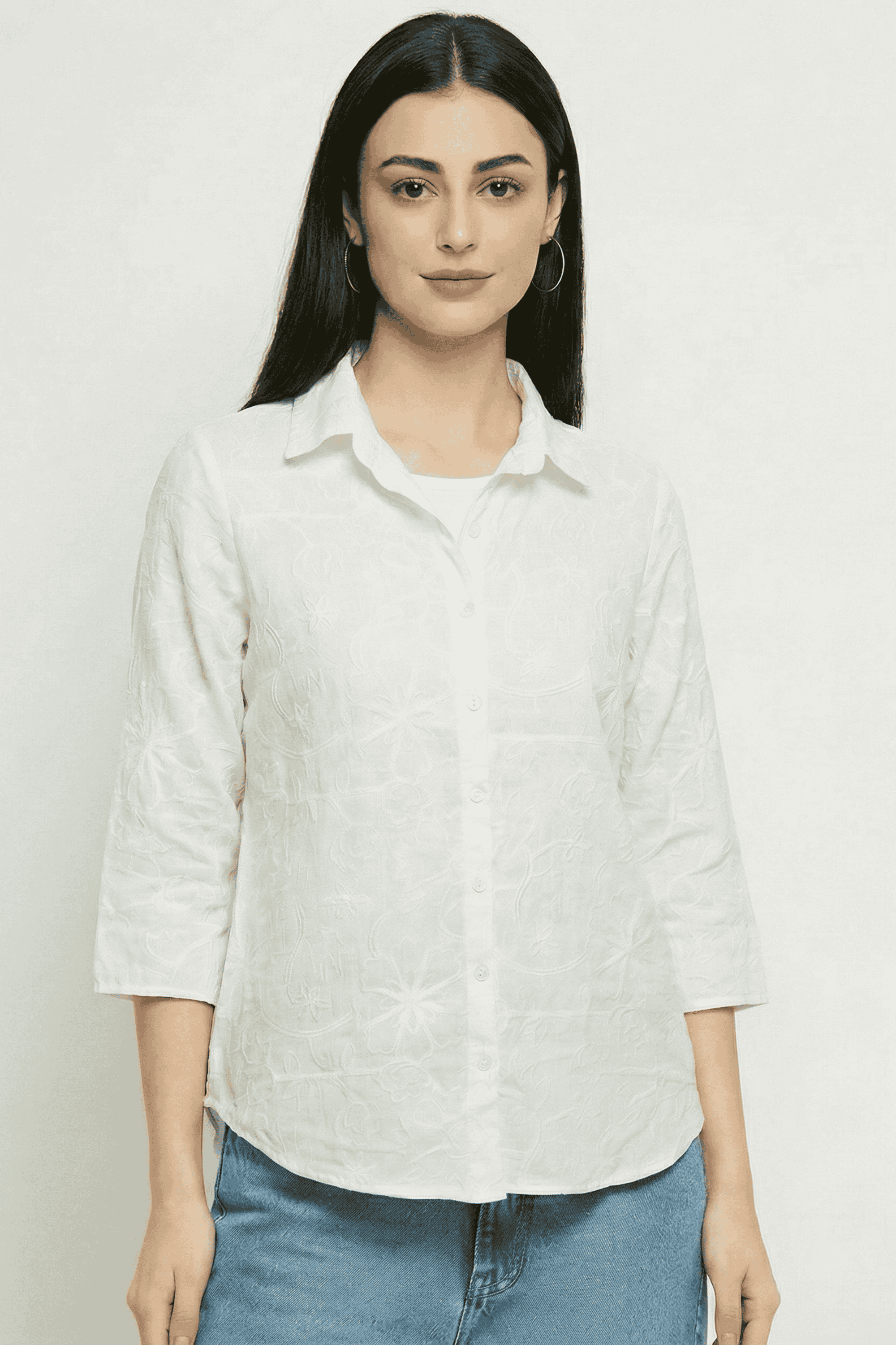 Embroidered-Blended-Fabric-Collared-Women-s-Tunic