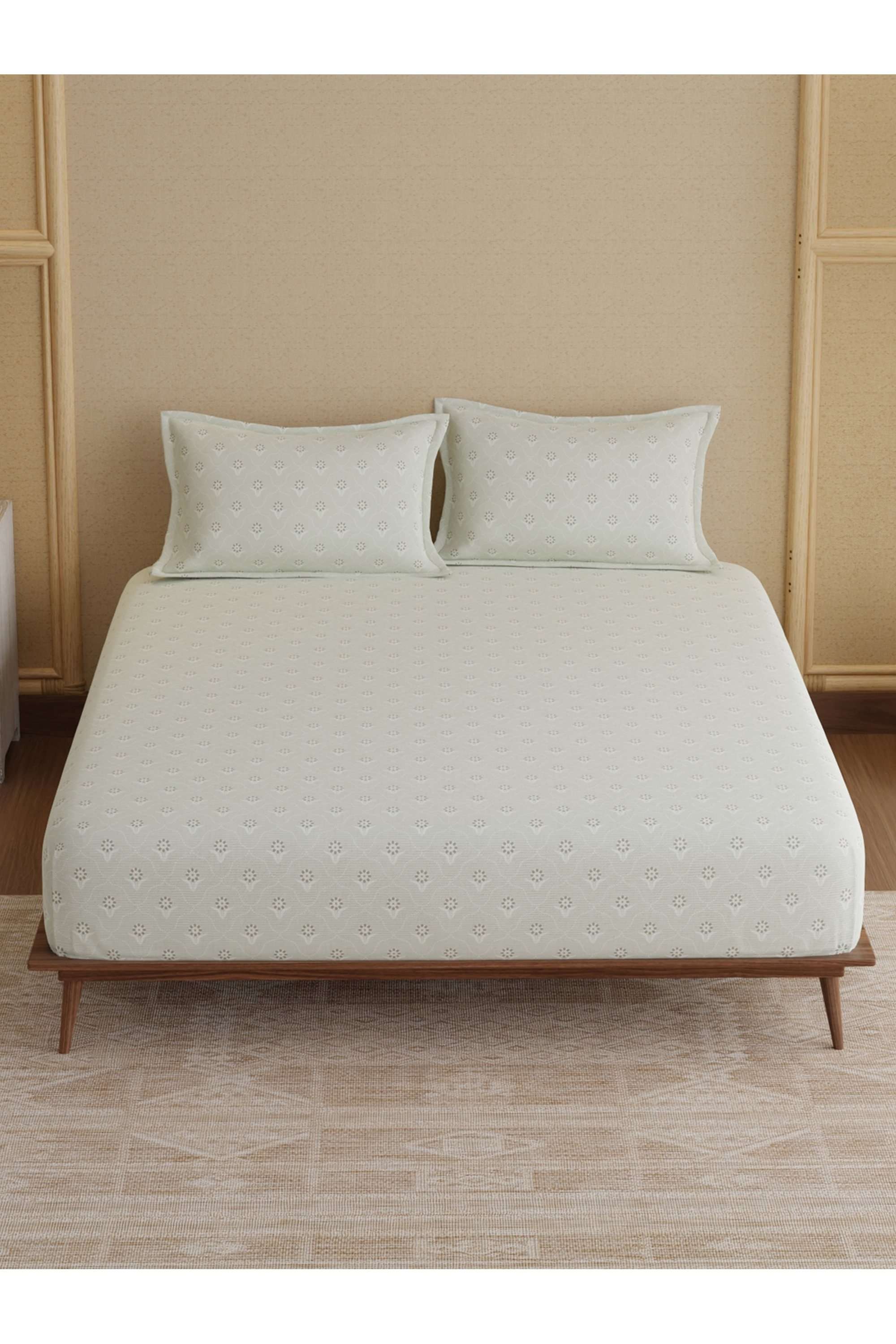 Indo-Musk-100--Kasturi-Cotton-200-TC-Grey-Printed-King-Bedsheet-with-2-Pillow-Covers
