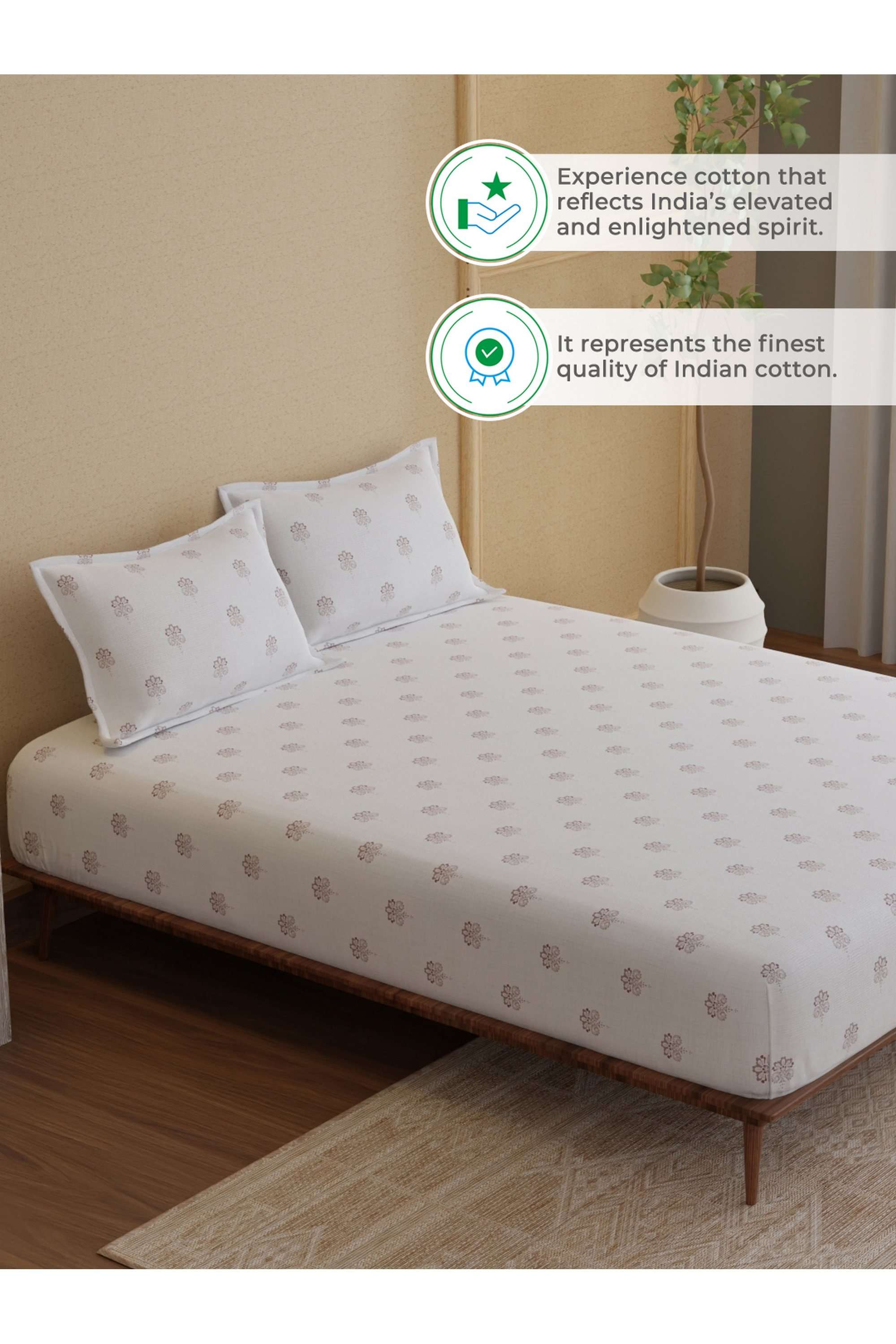 Indo-Musk-100--Kasturi-Cotton-200-TC-White-Printed-King-Bedsheet-with-2-Pillow-Covers