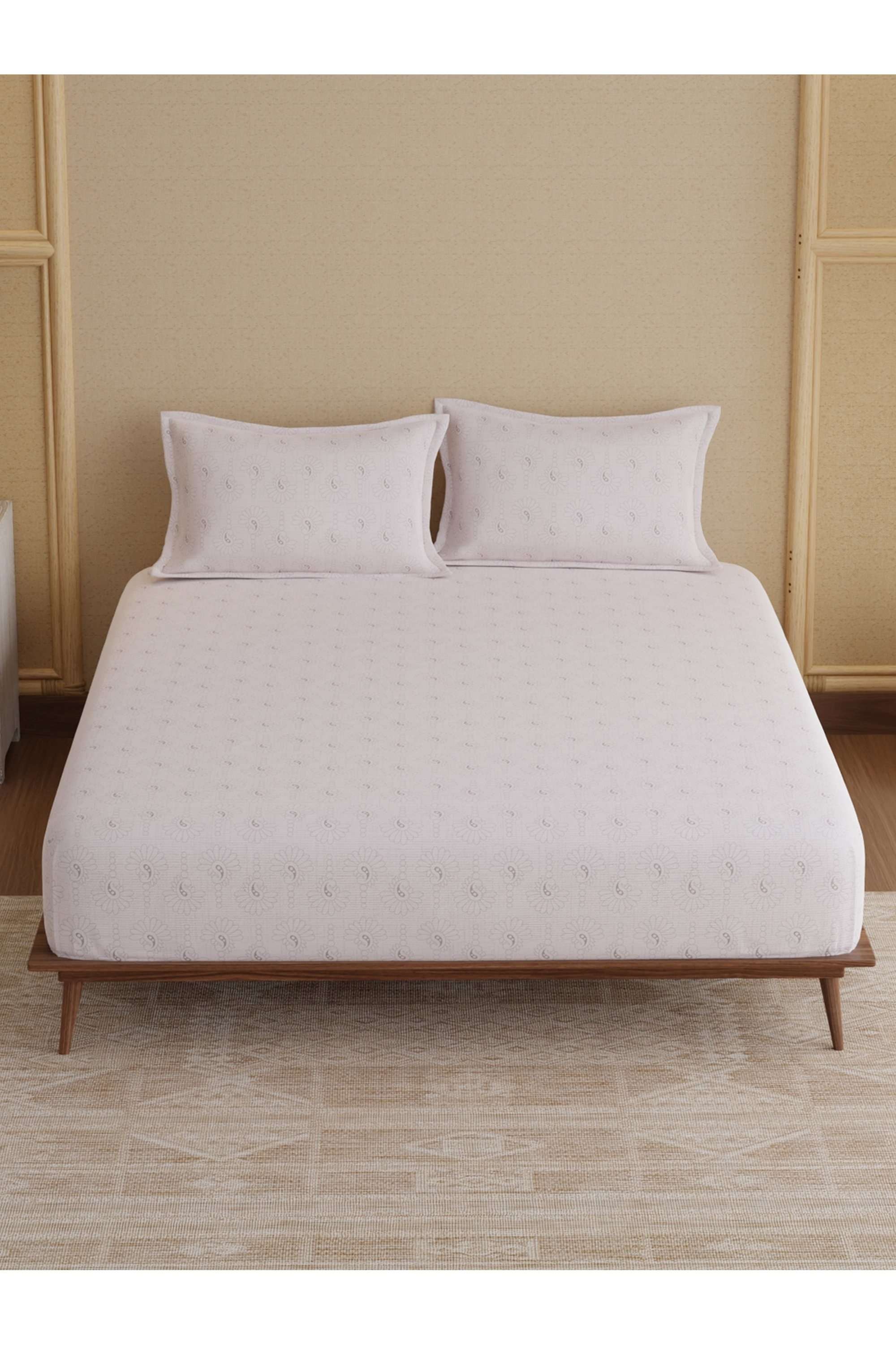Indo-Musk-100--Kasturi-Cotton-200-TC-Purple-Paisley-Print-Fitted-Sheet-with-2-Pillow-Covers