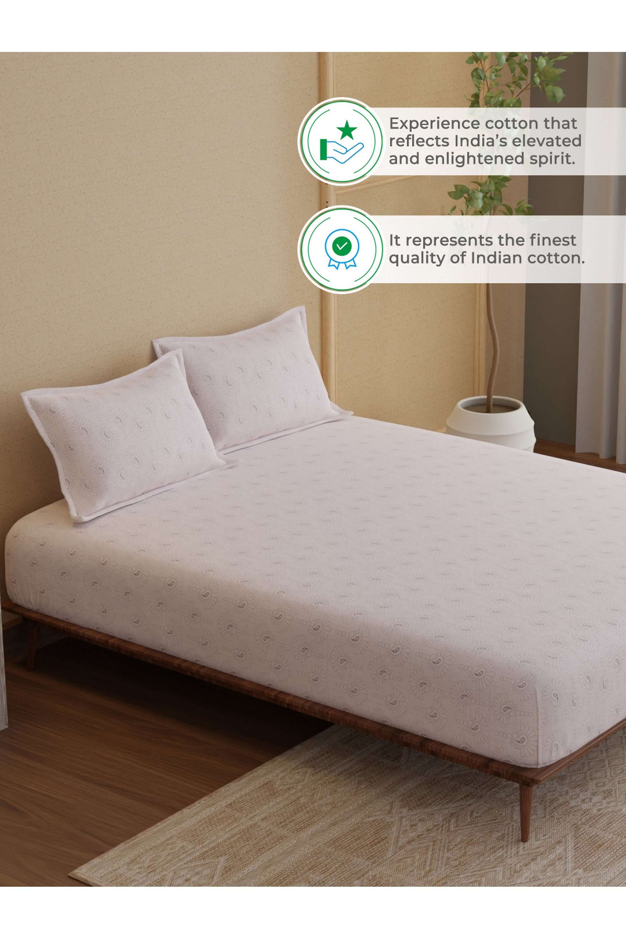 Indo-Musk-100--Kasturi-Cotton-200-TC-Purple-Paisley-Print-Fitted-Sheet-with-2-Pillow-Covers