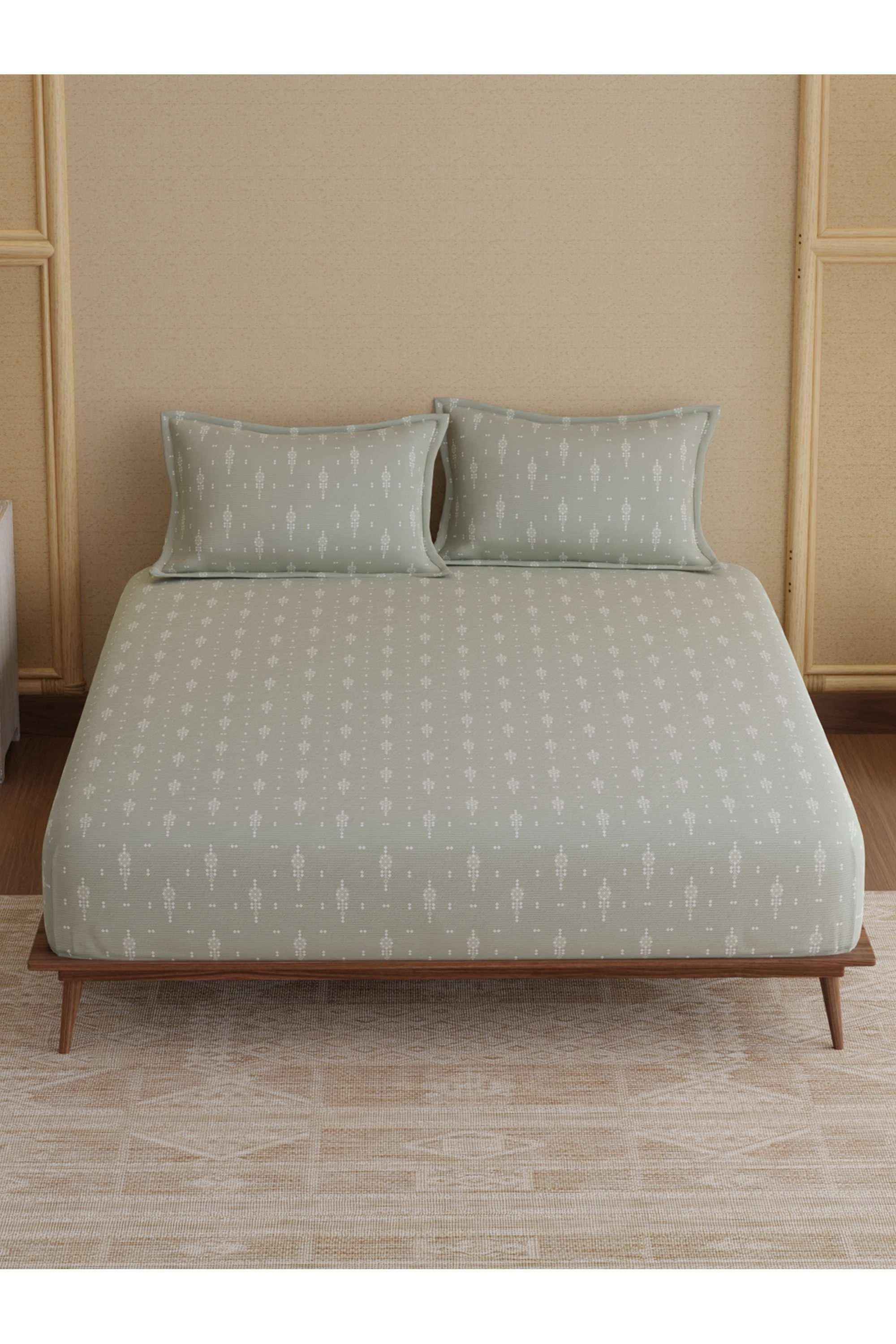 Indo-Musk-100--Kasturi-Cotton-200-TC-Grey-Printed-Fitted-Sheet-with-2-Pillow-Covers