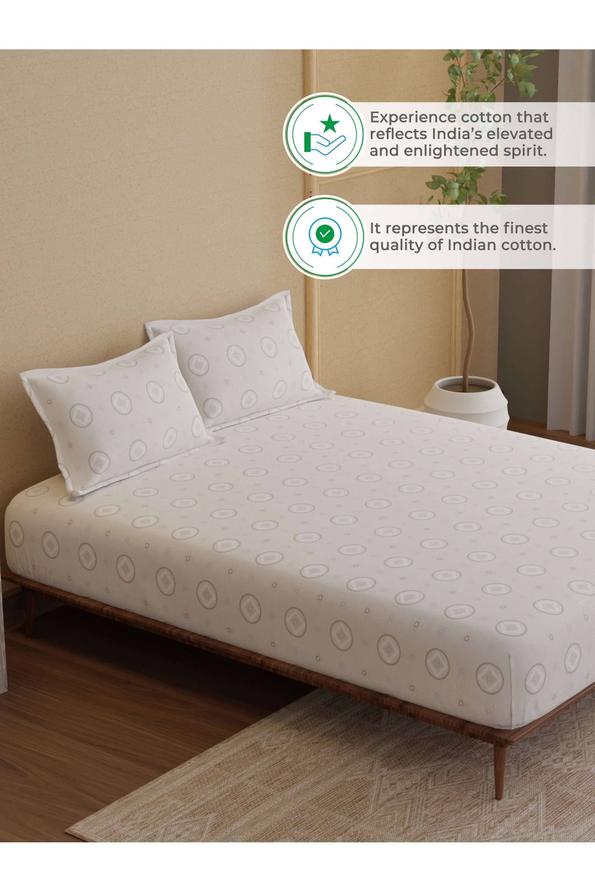 Indo-Musk-100--Kasturi-Cotton-200-TC-White-Printed-Fitted-Sheet-with-2-Pillow-Covers