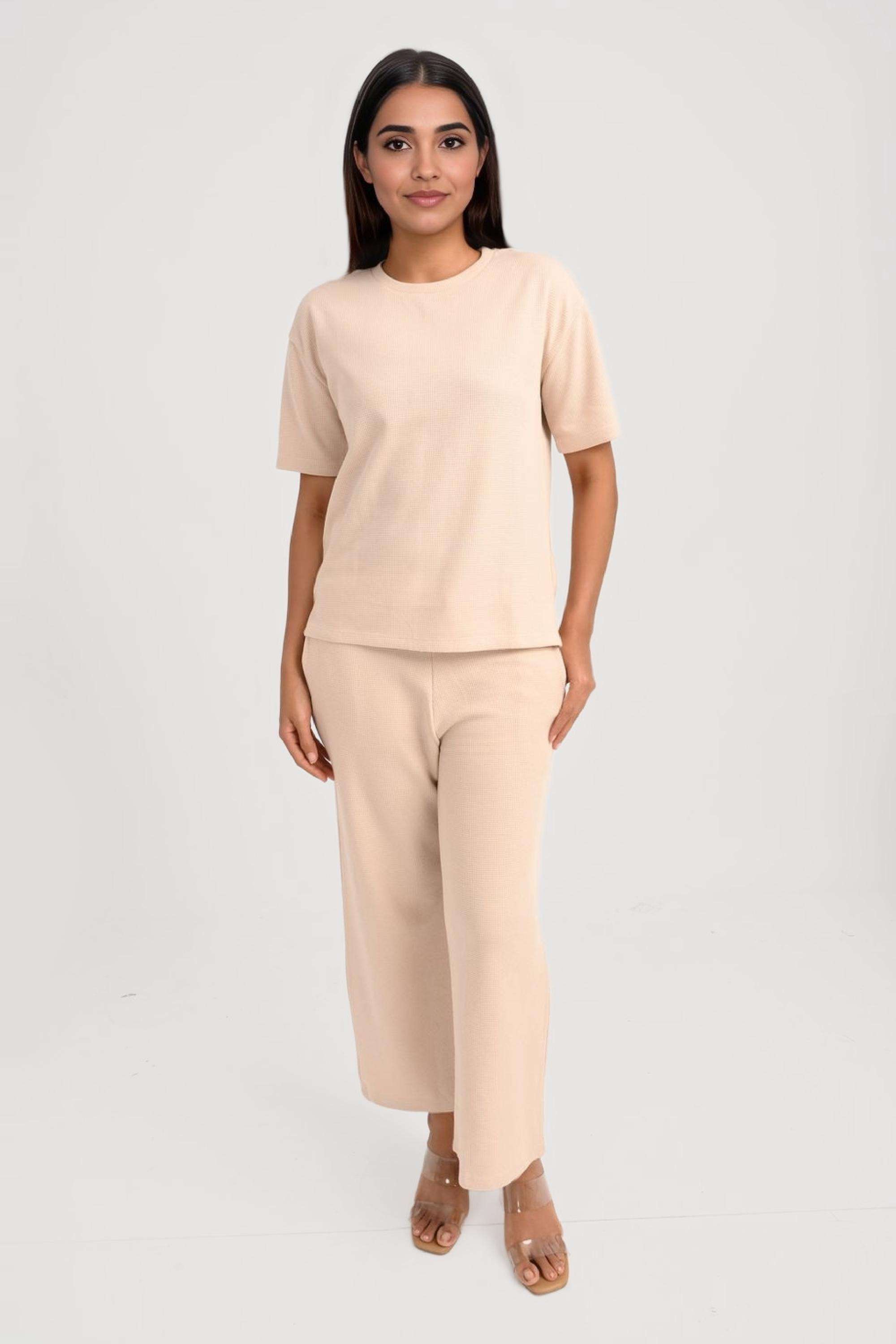 Solid-Round-Neck-Cotton-Blend-Women-Co-Ord-Set