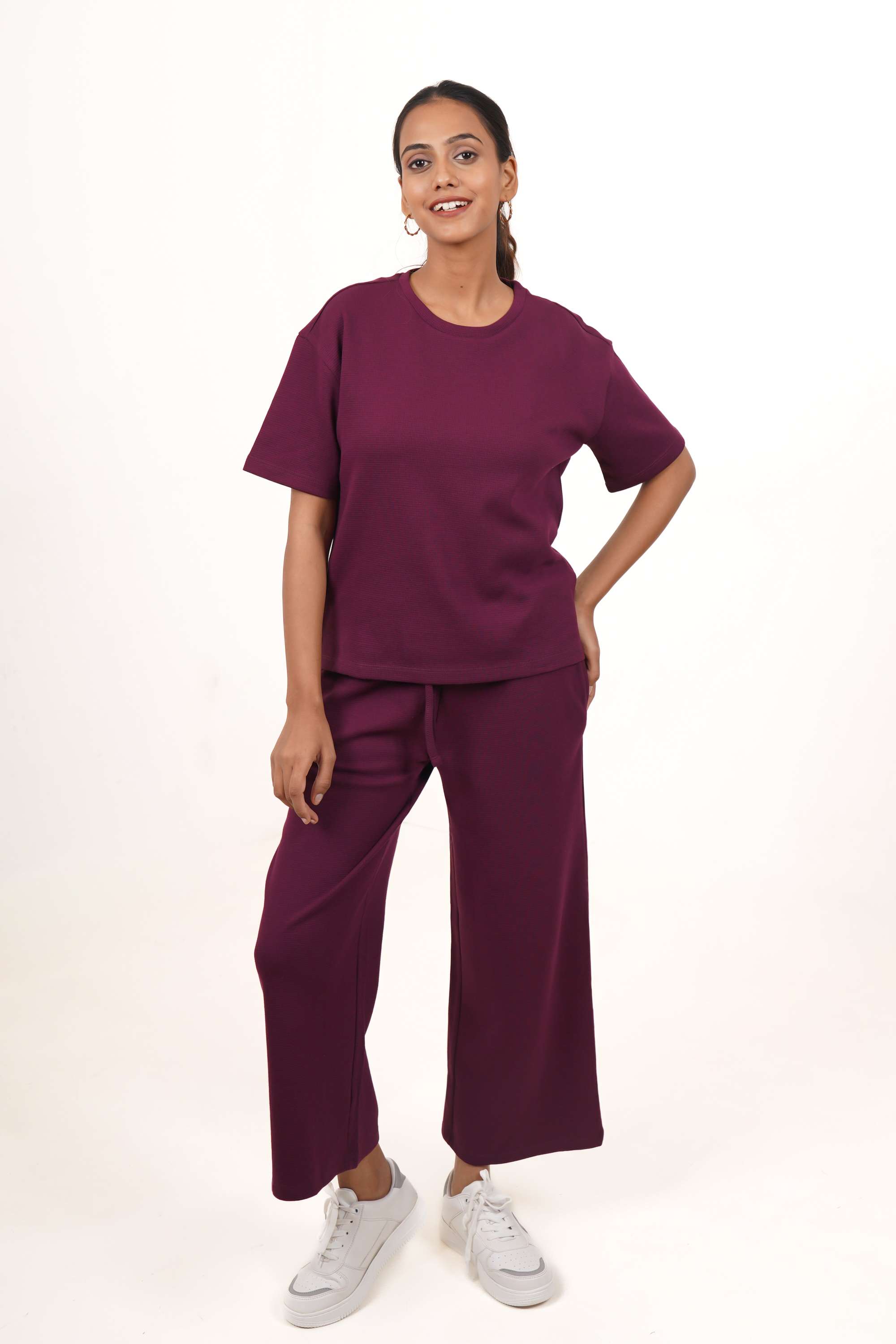Solid-Full-Length-Blended-Fabric-Women-s-Clothing-Set
