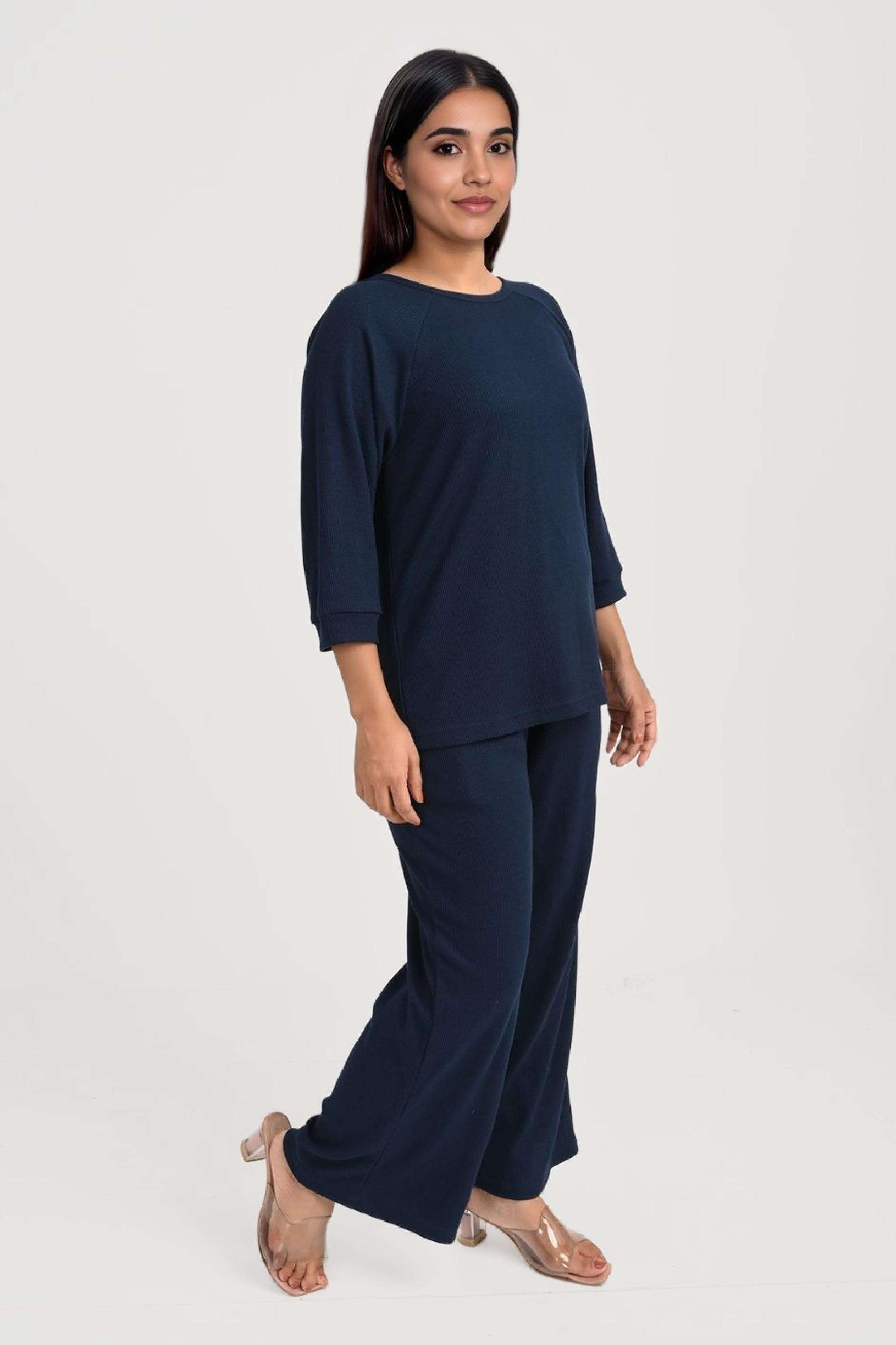 Solid-Cotton-Blend-Regular-Fit-Women-s-Top-&-Pyjama-Set