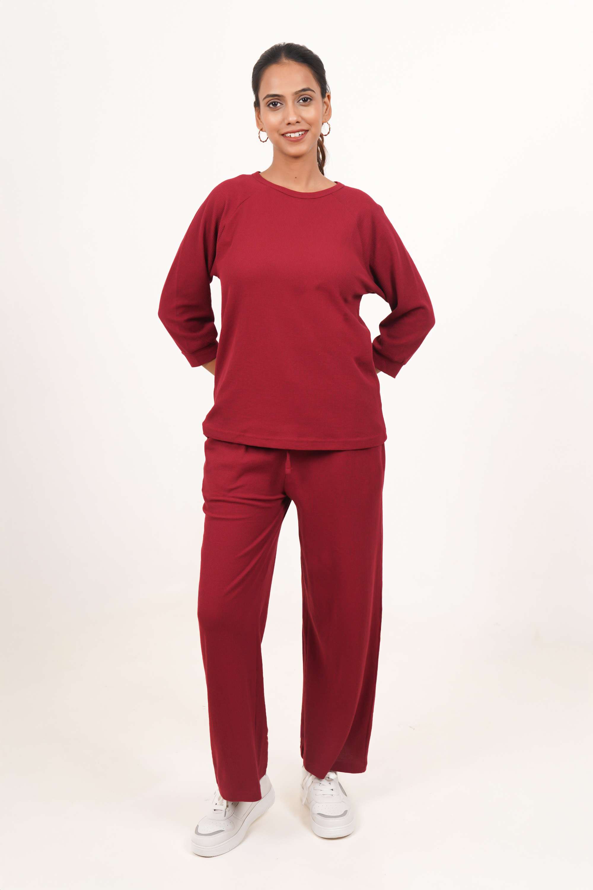 Solid-Full-Length-Blended-Fabric-Women-s-Clothing-Set