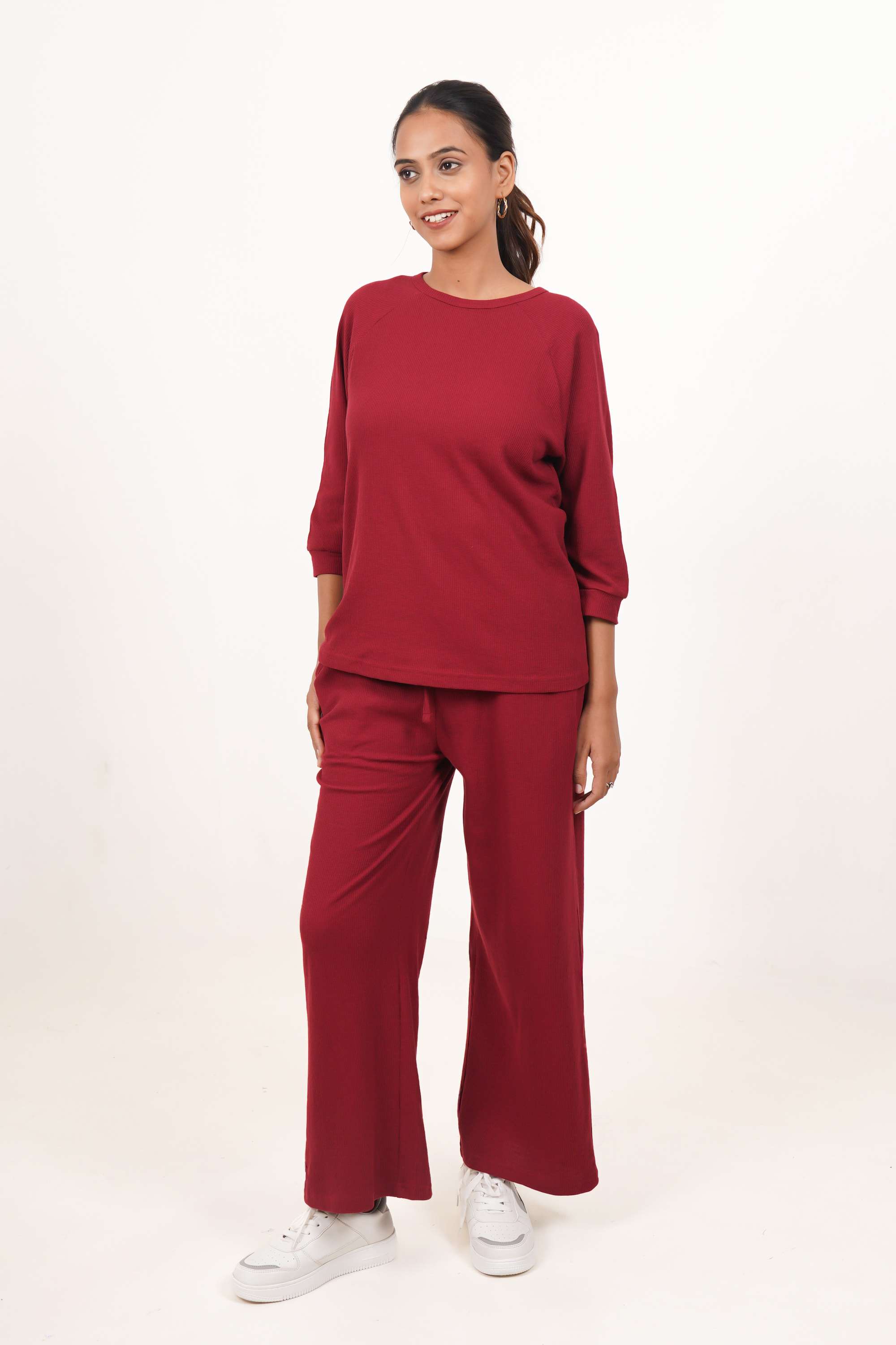 Solid-Full-Length-Blended-Fabric-Women-s-Clothing-Set