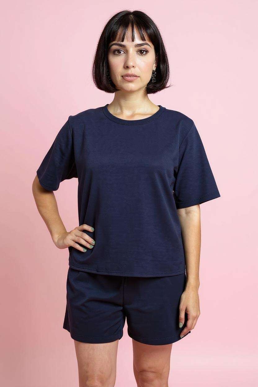 Solid-Round-Neck-Cotton-Blend-Women-Co-Ord-Set