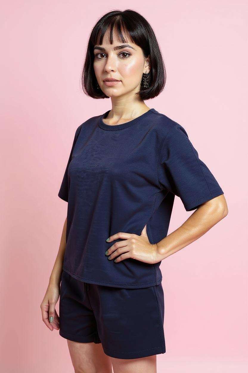 Solid-Round-Neck-Cotton-Blend-Women-Co-Ord-Set