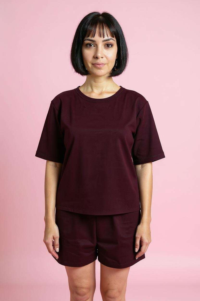 Solid-Blended-Fabric-Round-Neck-Women-s-Top