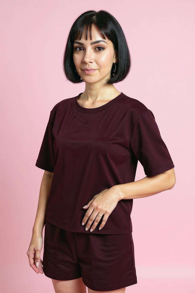 Solid-Blended-Fabric-Round-Neck-Women-s-Top