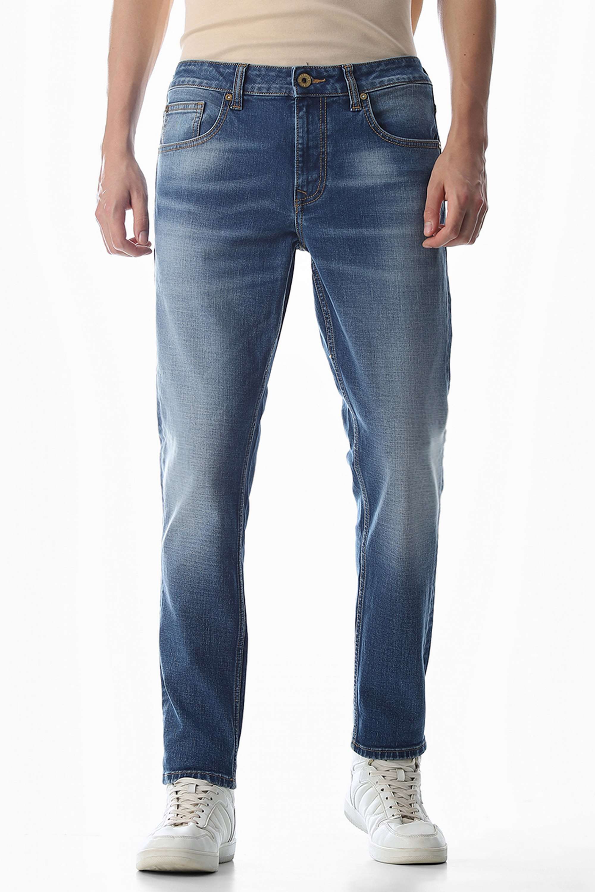Light-Wash-Cotton-Relaxed-Fit-Solid-Men-s-Jeans