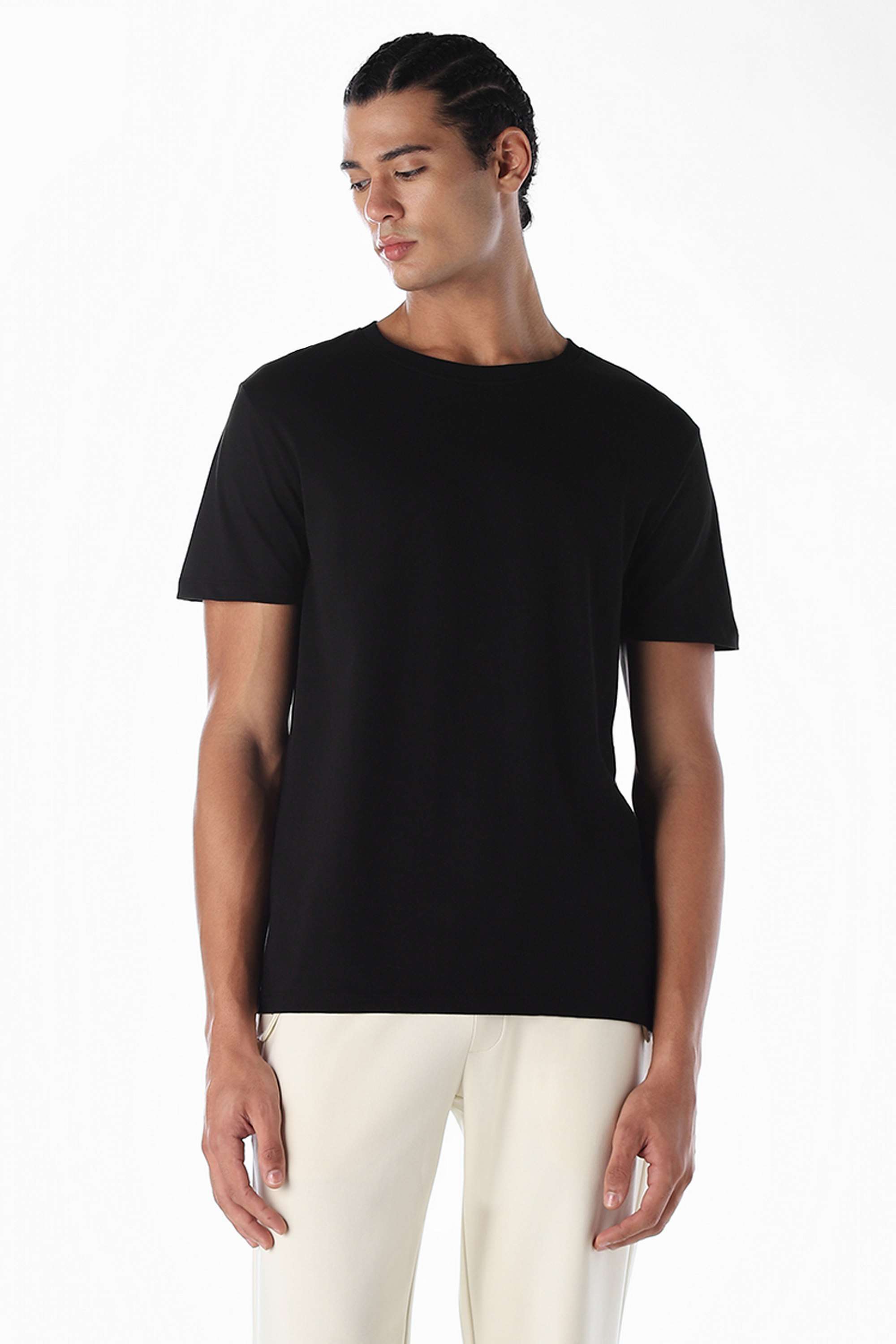 Solid-Polyester-Round-Neck-Men-s-T-Shirt