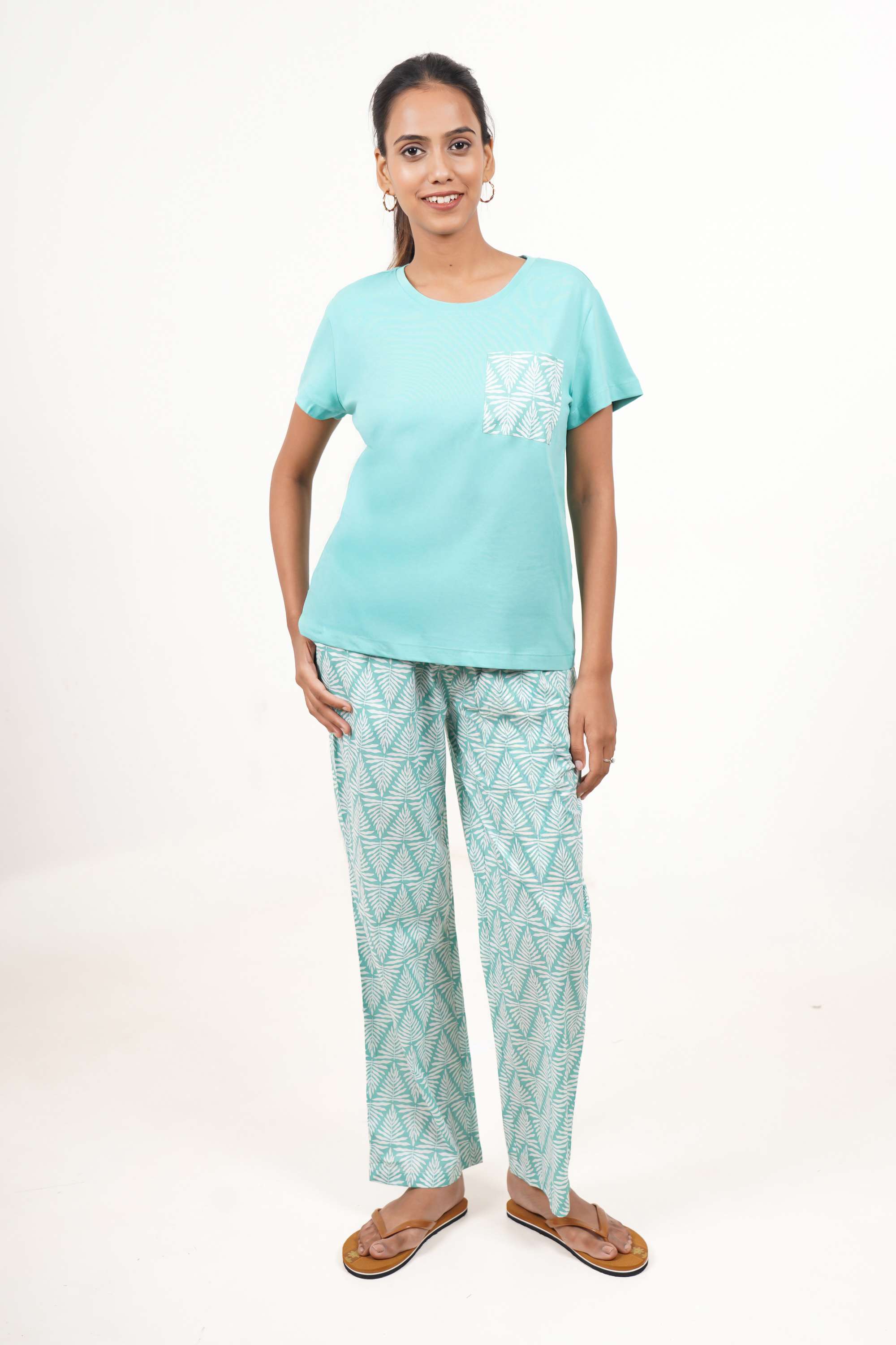 Printed-Full-Length-Chambray-Women-s-Clothing-Set