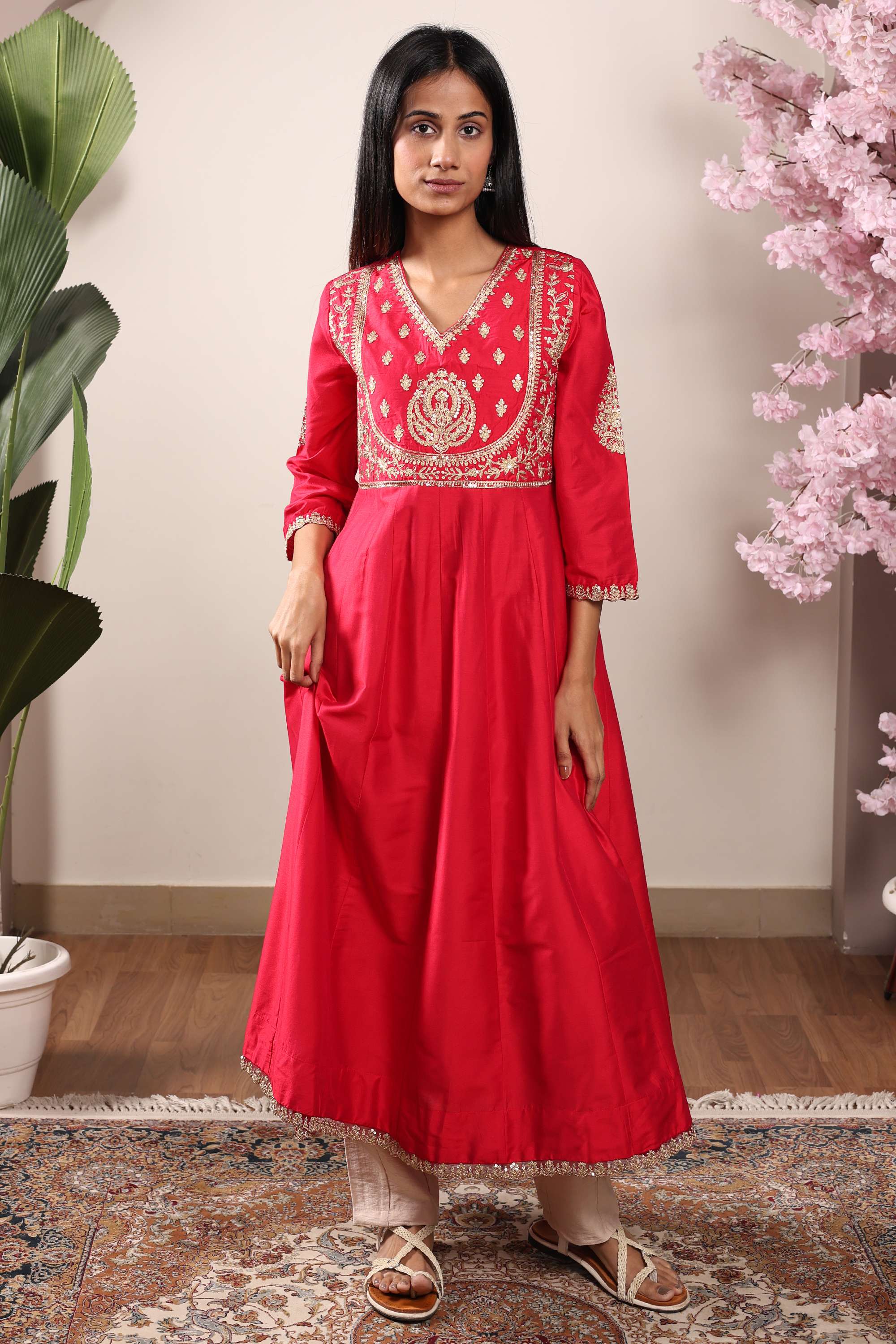 Embroidered-Viscose-Blend-Relaxed-Fit-Women-s-Kurta