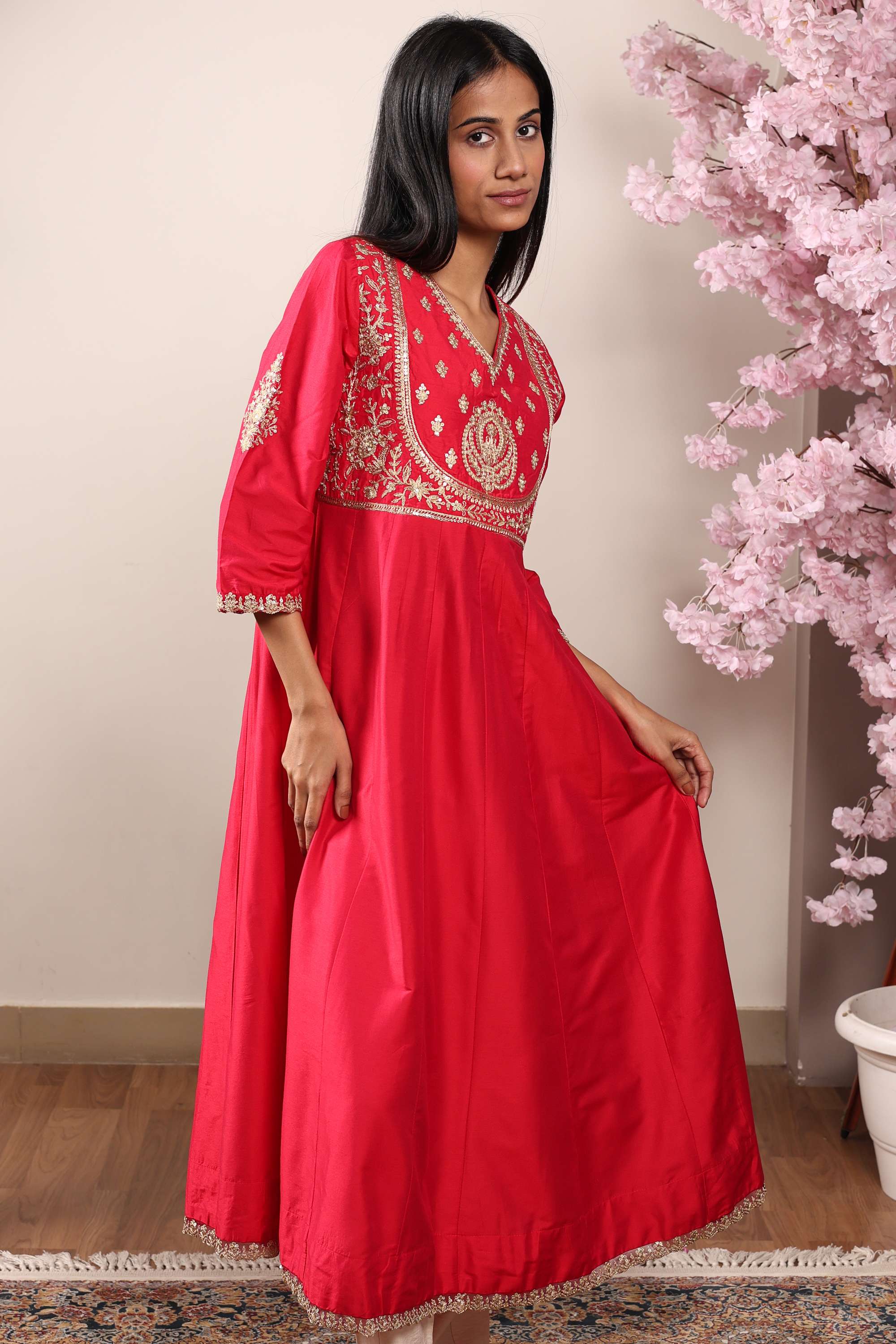 Embroidered-Viscose-Blend-Relaxed-Fit-Women-s-Kurta
