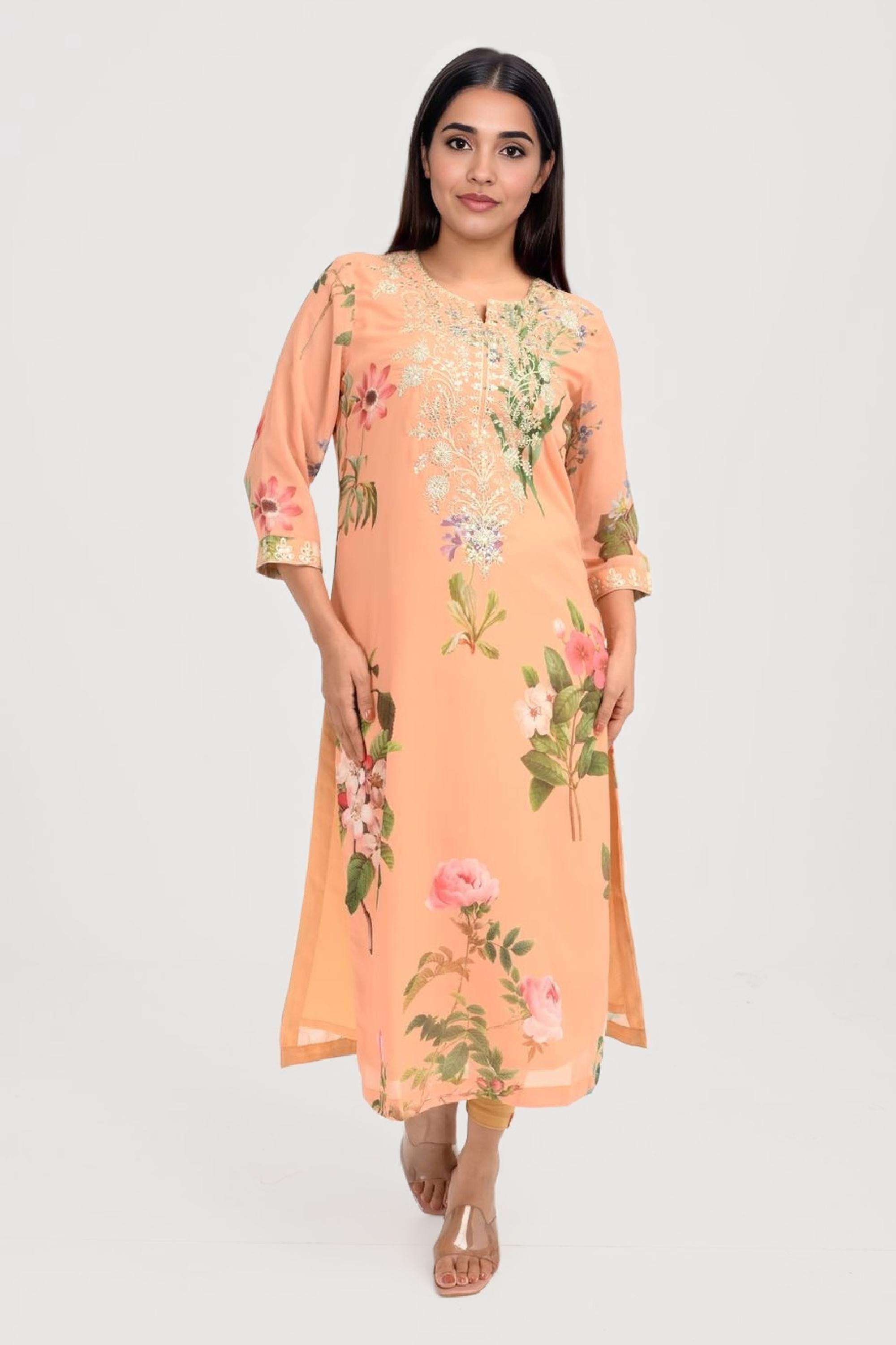 Printed-Georgette-Round-Neck-Women-s-Kurta