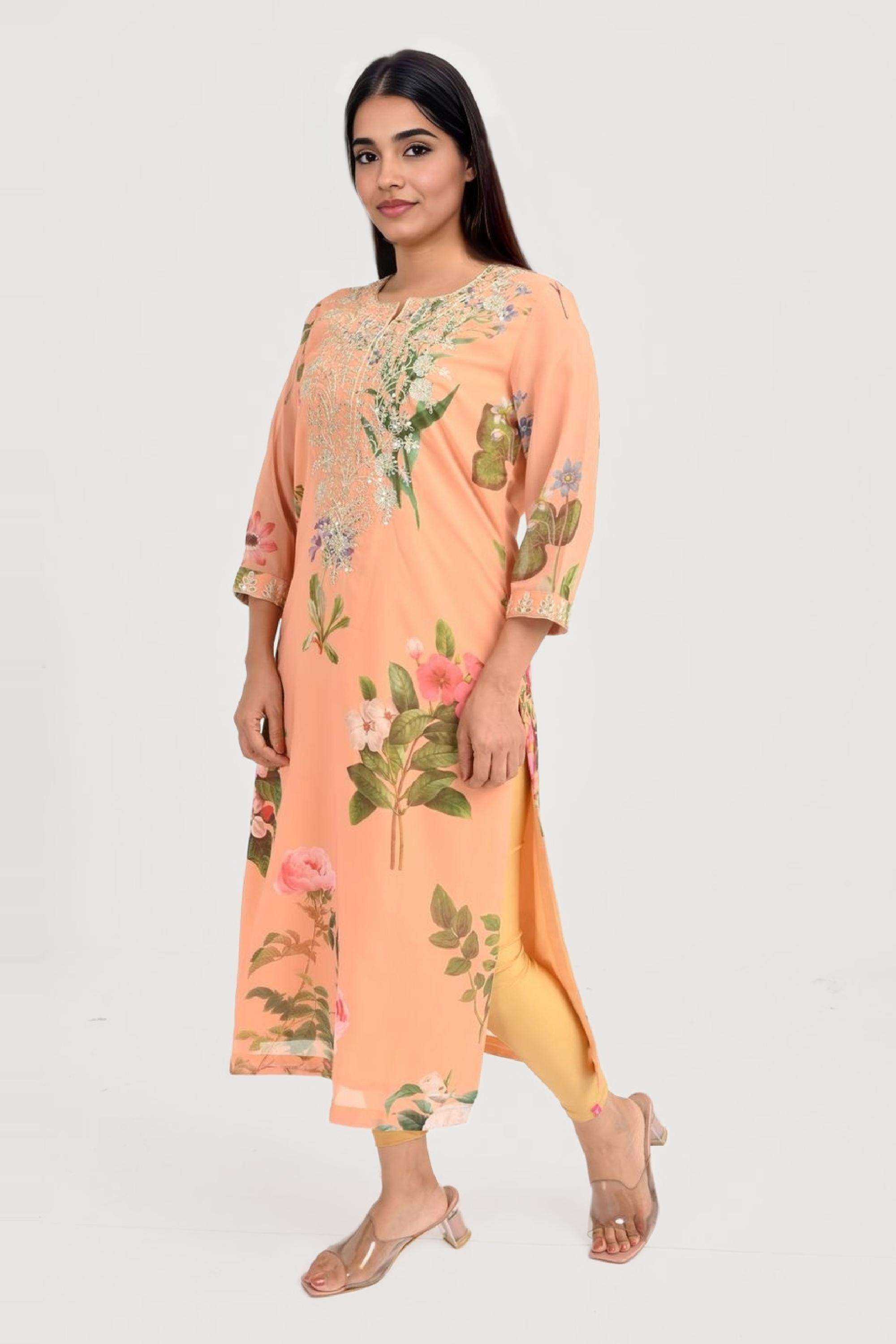 Printed-Georgette-Round-Neck-Women-s-Kurta