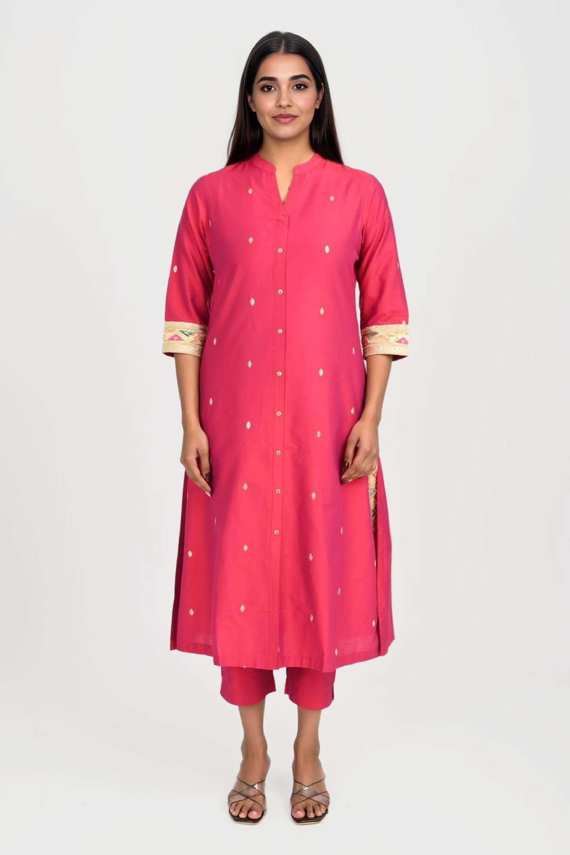 Solid-Blended-Fabric-Straight-Fit-Women-s-Kurta-Set