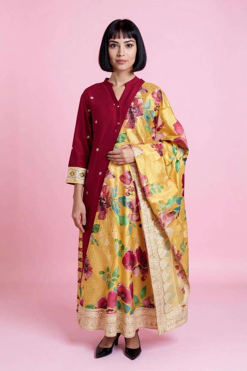 Embroidered-Round-Neck-Viscose-Women-Kurta-Set