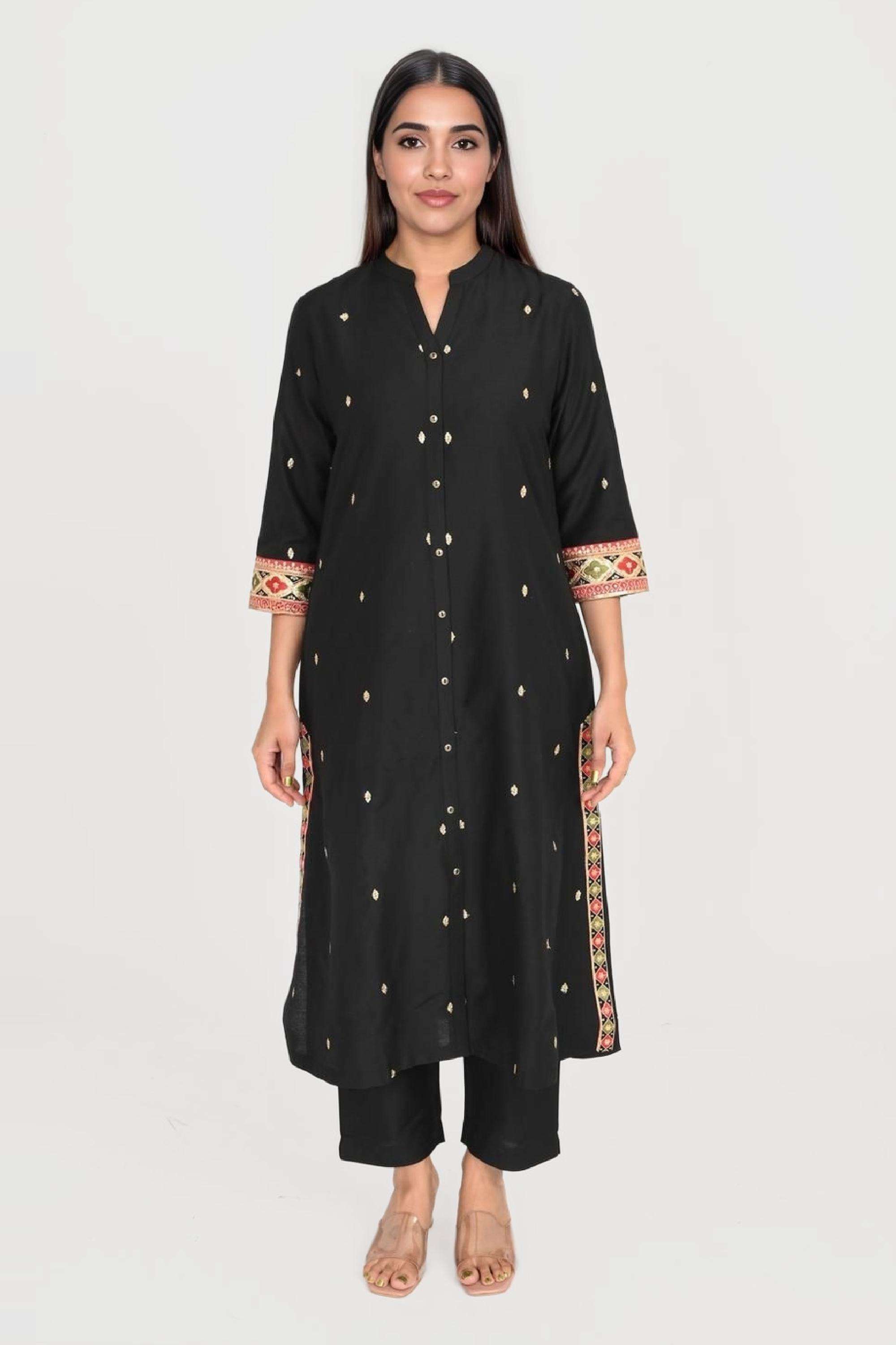 Textured-Polyester-Round-Neck-Women-s-Casual-Wear-Kurta-Set