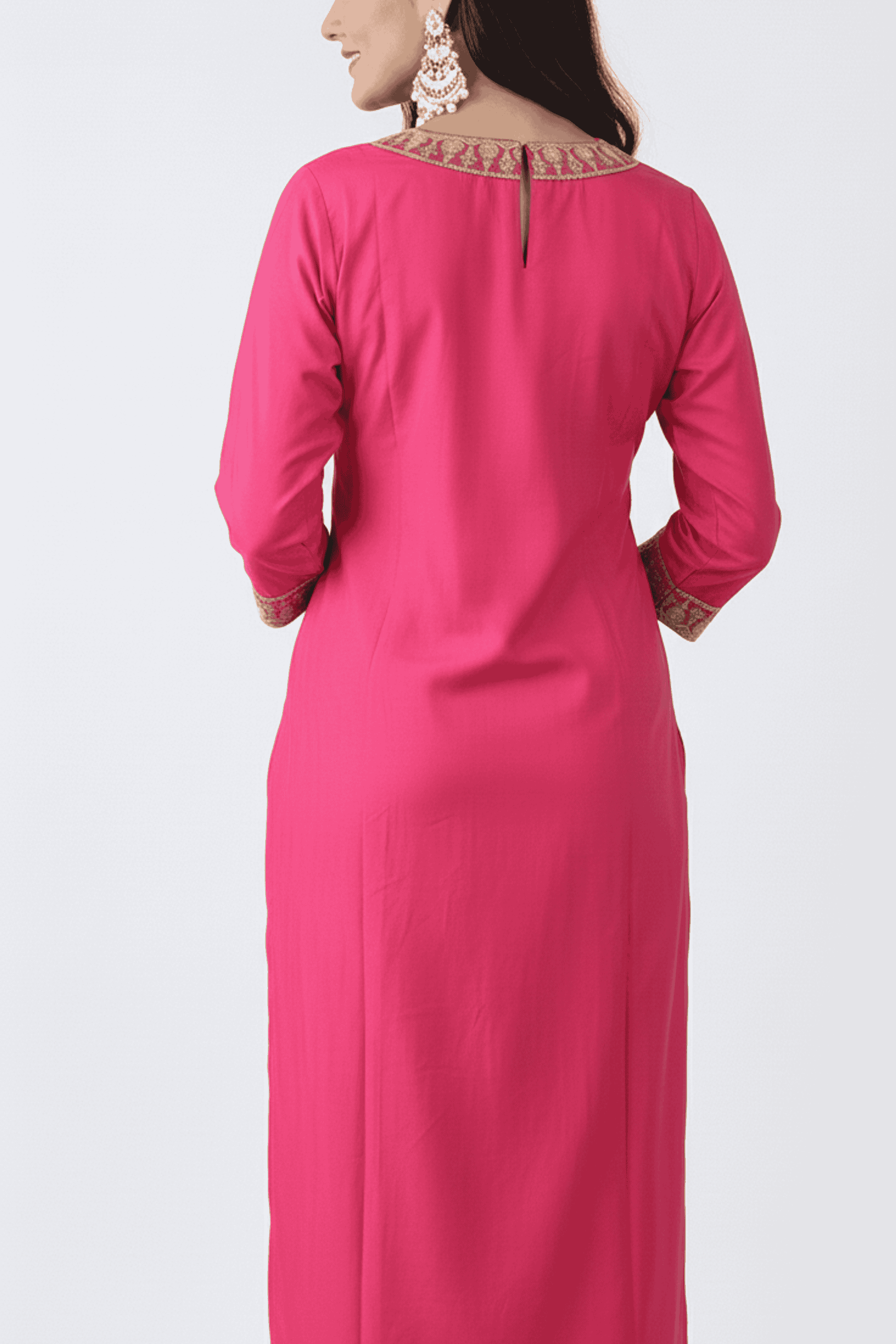 Solid-Round-Neck-Blended-Fabric-Women-Kurta-with-Palazzo-and-Dupatta