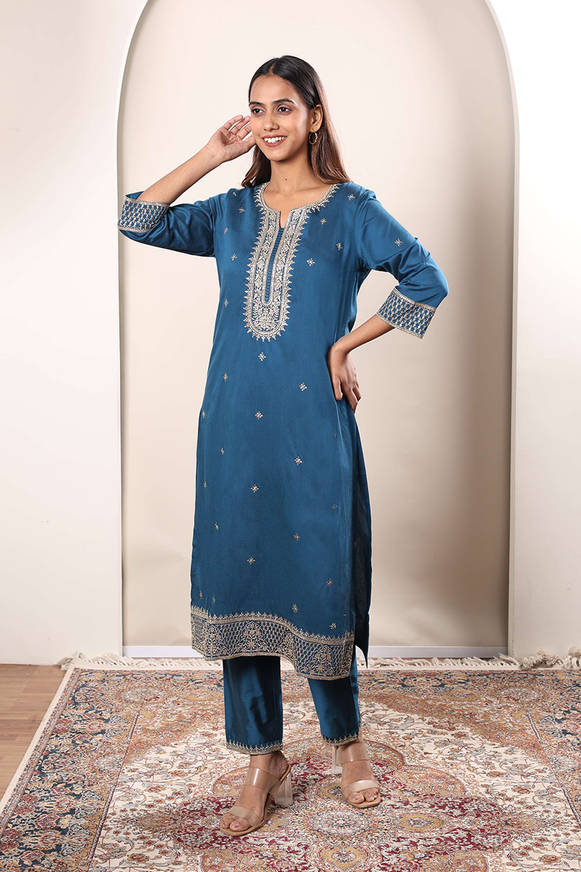 Solid-Regular-Fit-Polyester-Women-s-Casual-Wear-Kurta-set