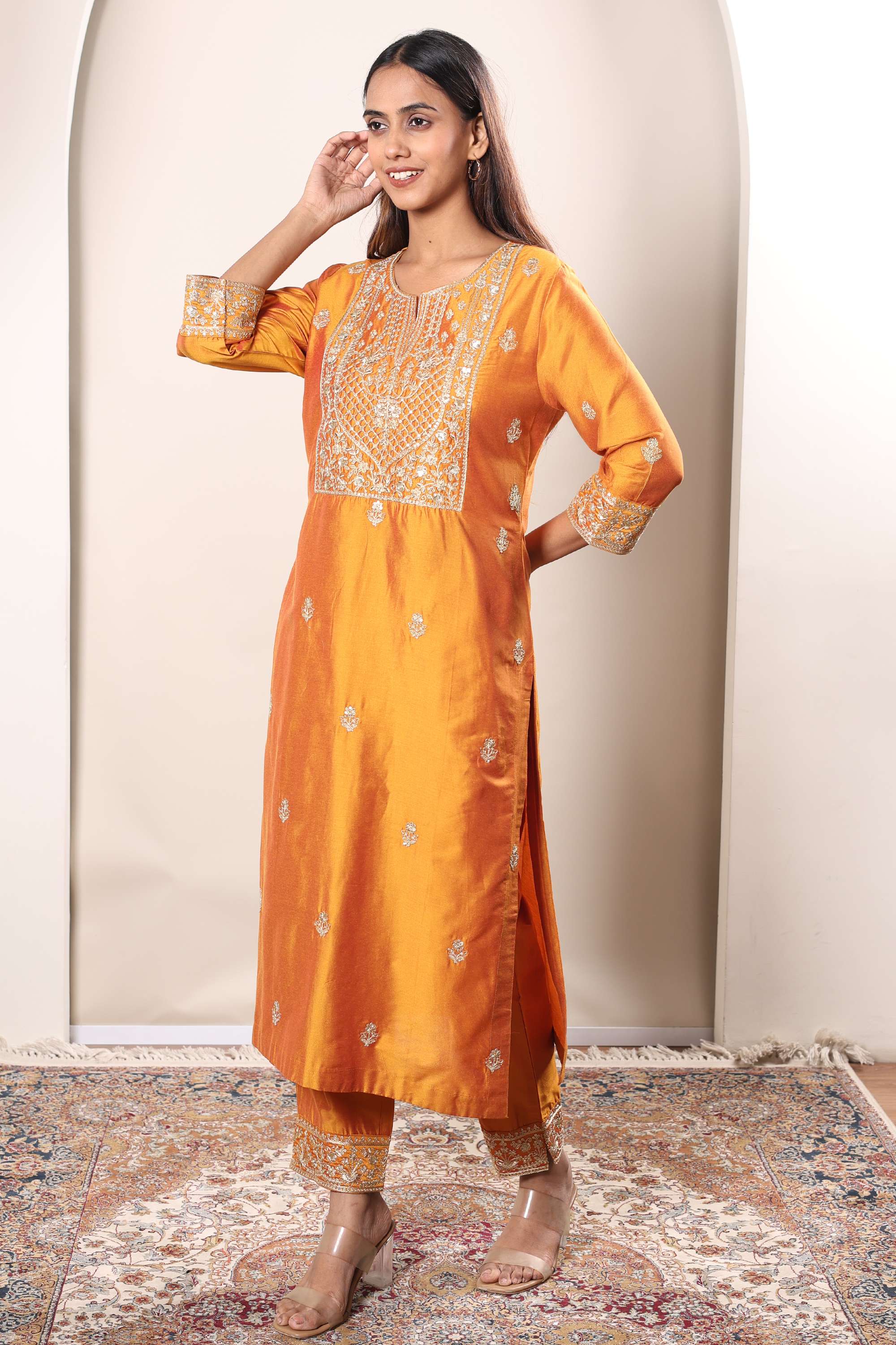 Embroidered-Calf-Length-PST-Woven-Women-s-Kurta-Set