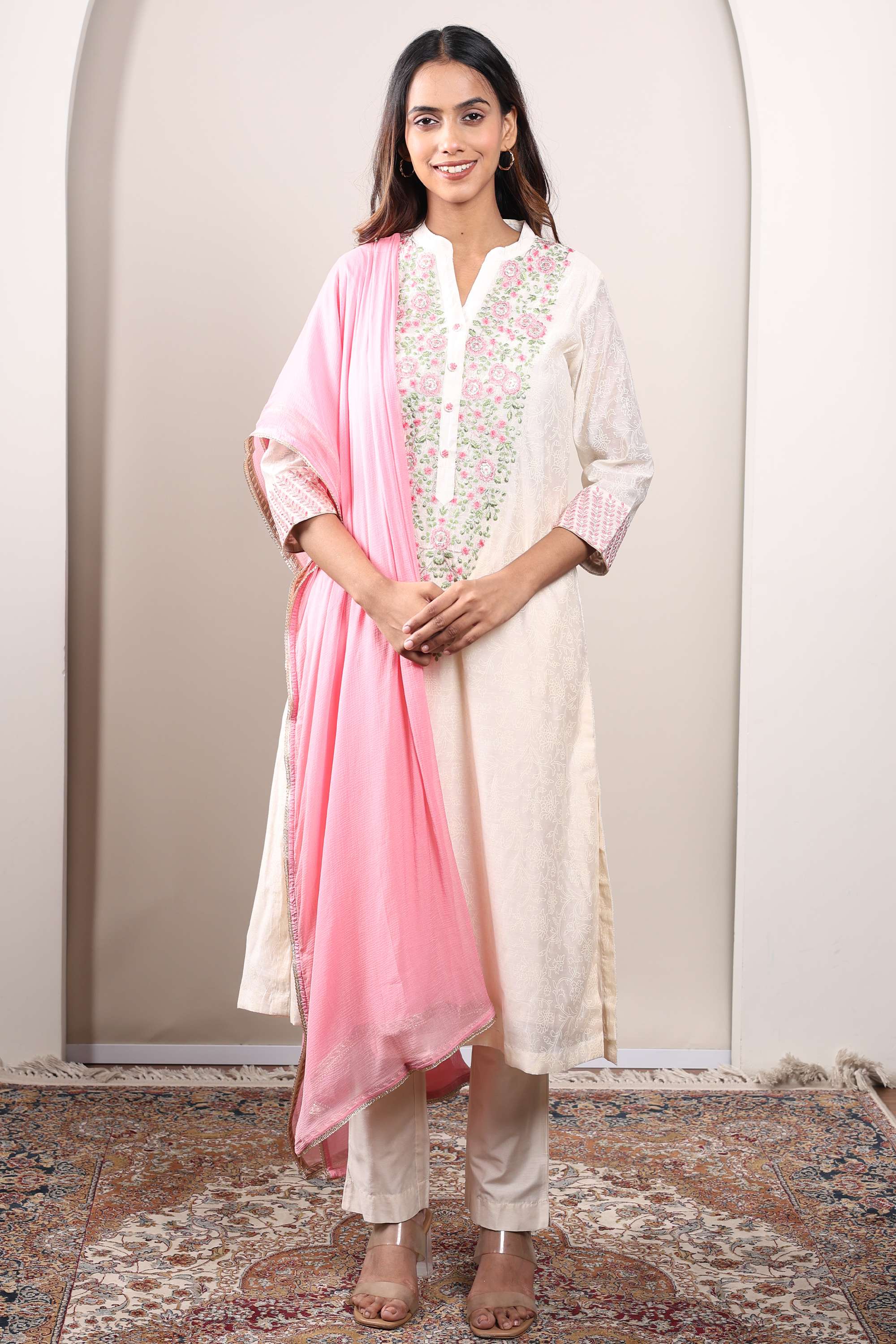 Printed-Calf-Length-Chanderi-Woven-Women-s-Kurta-Set