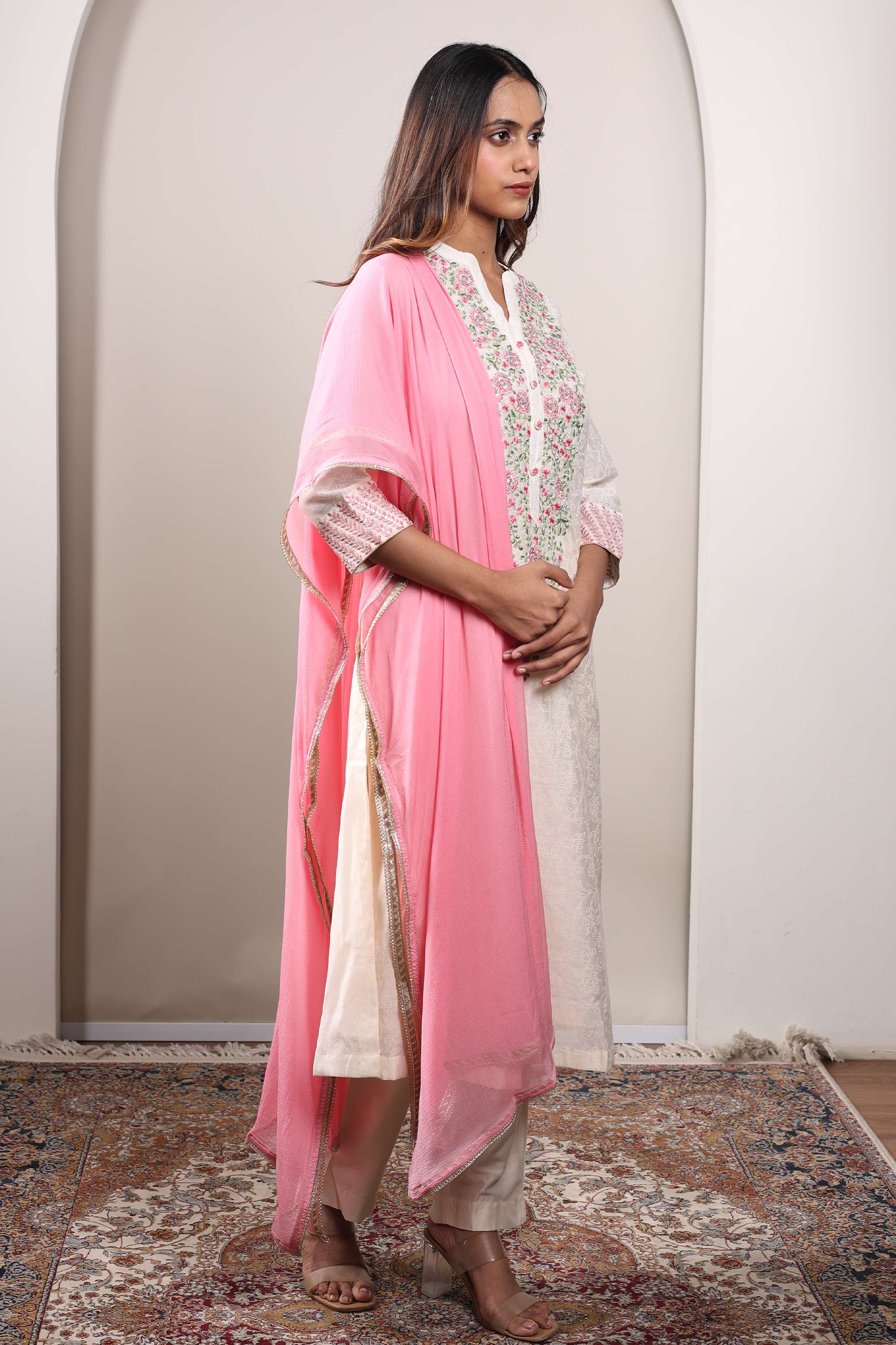 Printed-Calf-Length-Chanderi-Woven-Women-s-Kurta-Set