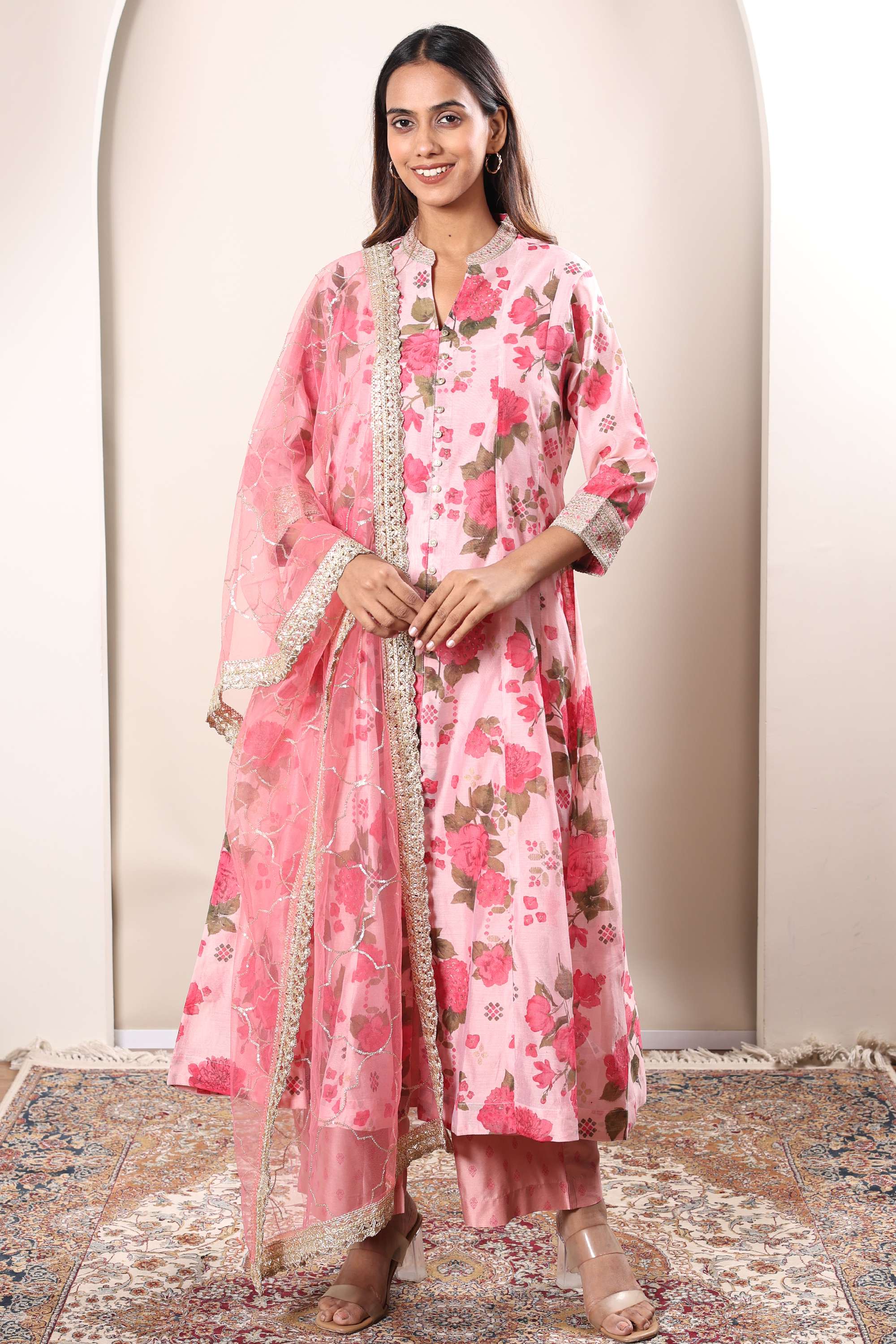 Printed-Calf-Length-Chanderi-Woven-Women-s-Kurta-Set